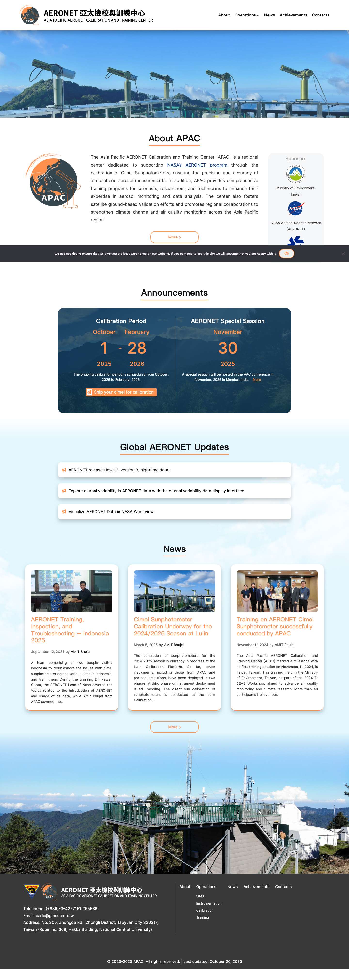 Home - APAC - Asia Pacific AERONET Calibration and Training Center - Full Screenshot