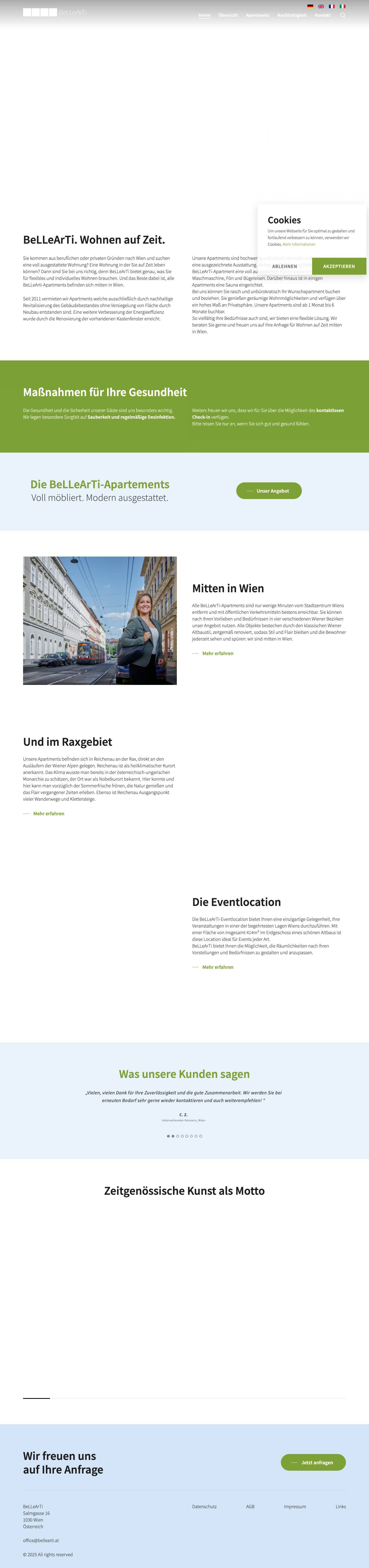 BeLLeArTi | Wohnen auf Zeit. Mitten in Wien. Apartments mieten. - Full Screenshot