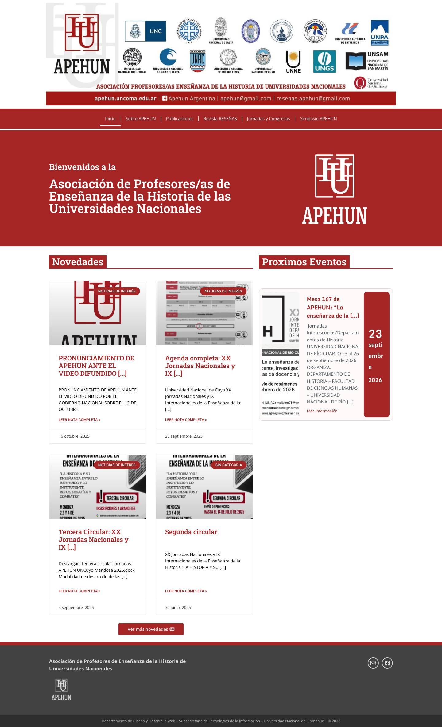 Asociación de Profesores de Enseñanza de la Historia de Universidades Nacionales – Universidad Nacional del Comahue - Full Screenshot