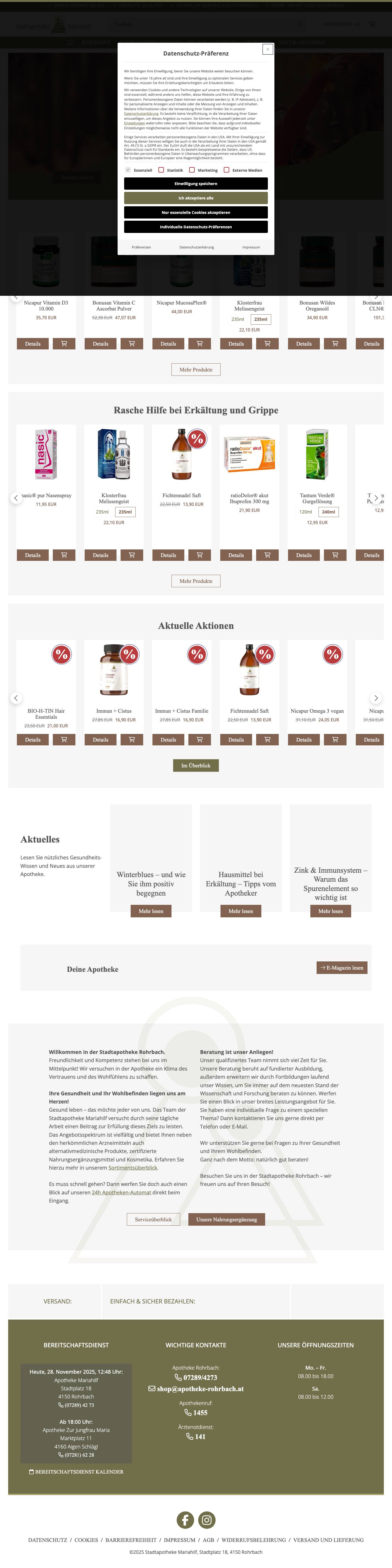 Herzlichen Willkommen in der Stadtapotheke Mariahilf in Rohrbach - Full Screenshot