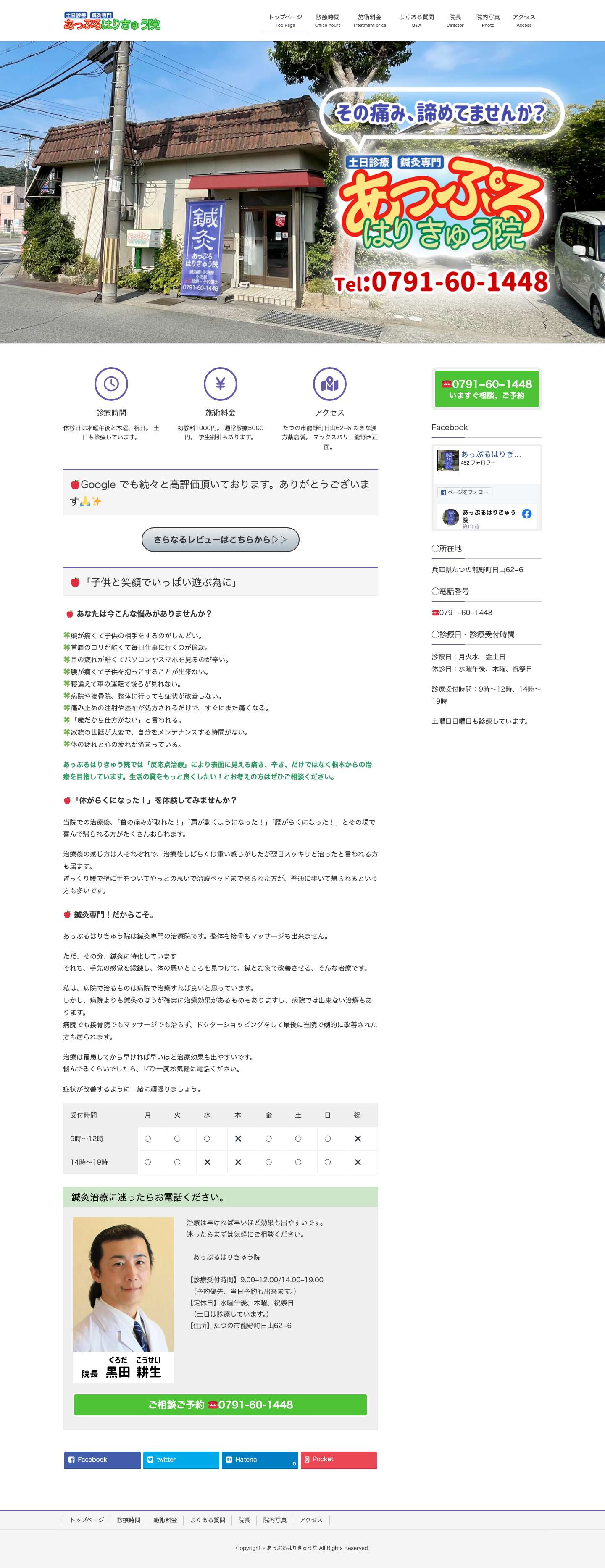 あっぷるはりきゅう院 | たつの,姫路,相生,地域で肩こり腰痛の治療なら - Full Screenshot