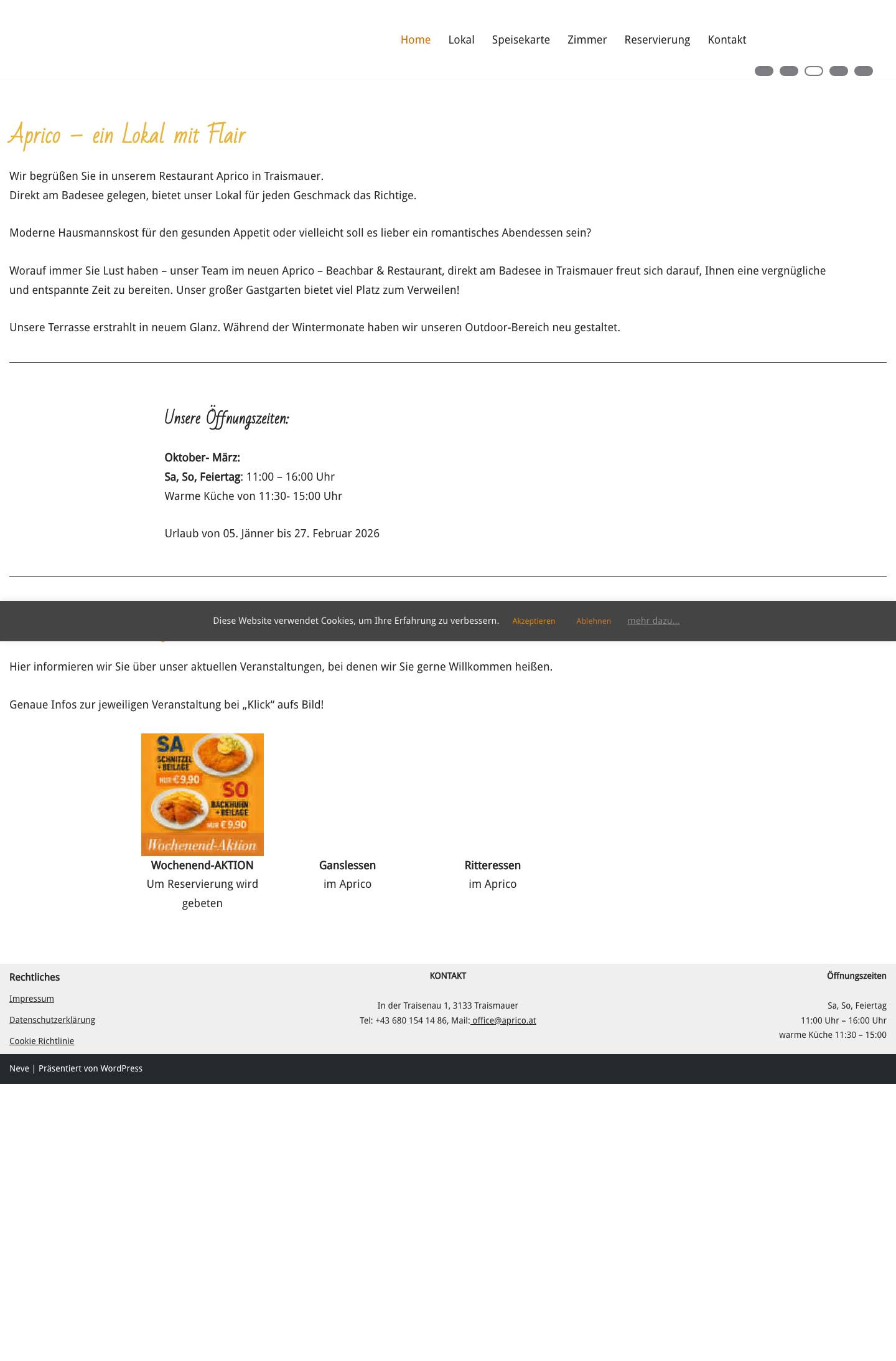 Home - Aprico - Beachbar & Restaurant Das Lokal am Badesee in Traismauer - Full Screenshot