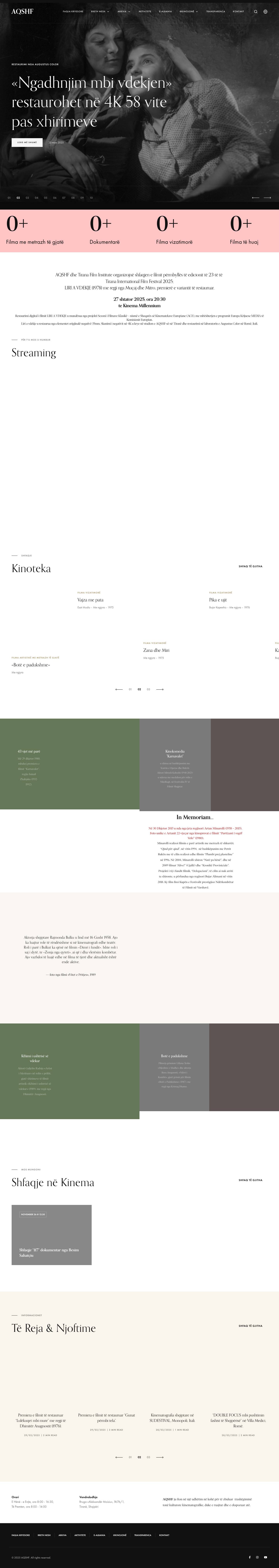AQSHF – Faqja zyrtare e Arkivit Qendror Shtetëror të Filmit - Full Screenshot