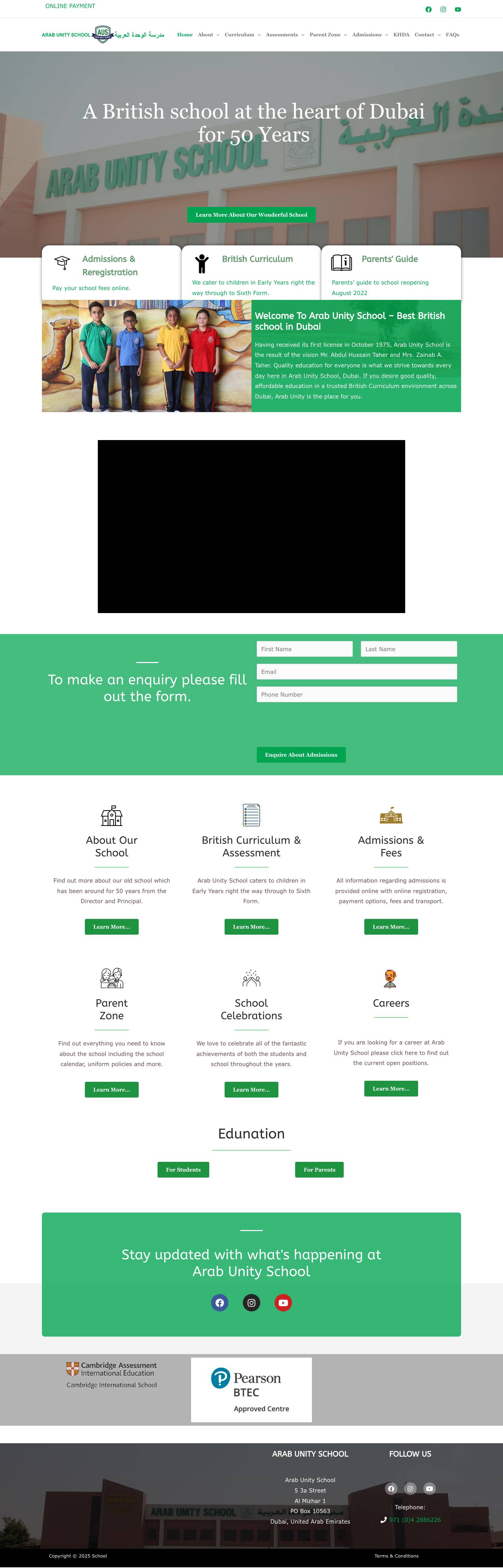 Affordable British School in Dubai | Arab Unity School | 40+ Years - Full Screenshot