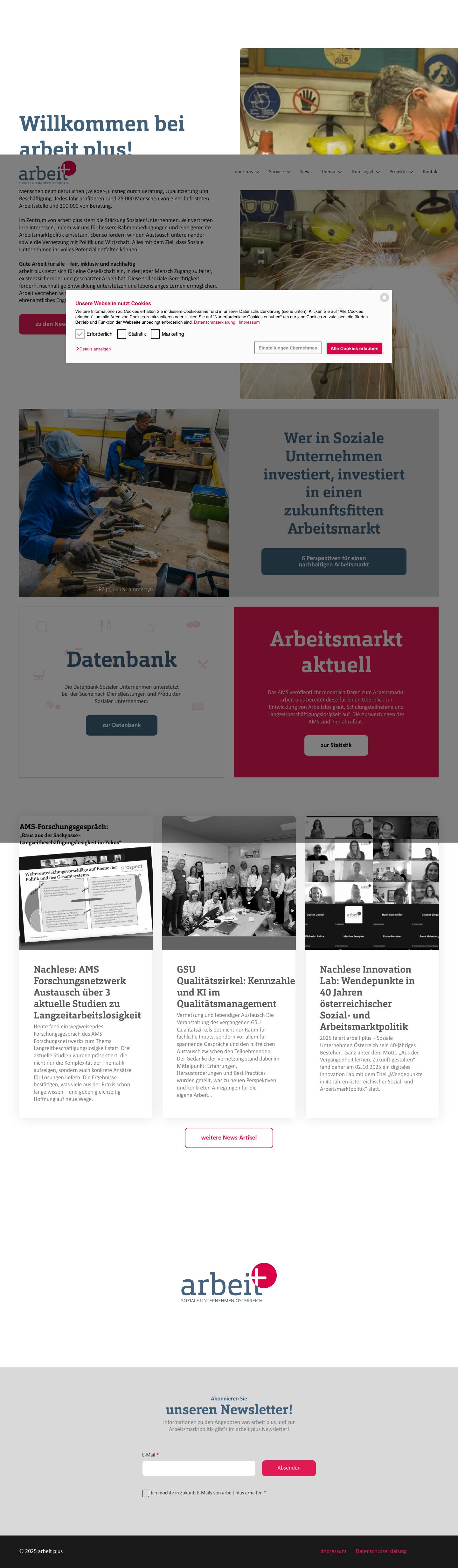 arbeit plus - Soziale Unternehmen Österreich - Full Screenshot