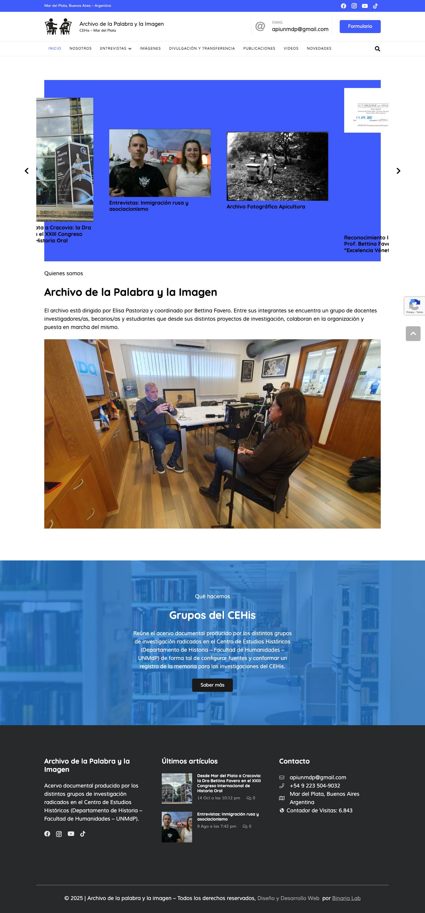 Archivo de la Palabra y la Imagen – CEHis – Universidad Nacional de Mar del Plata - Full Screenshot