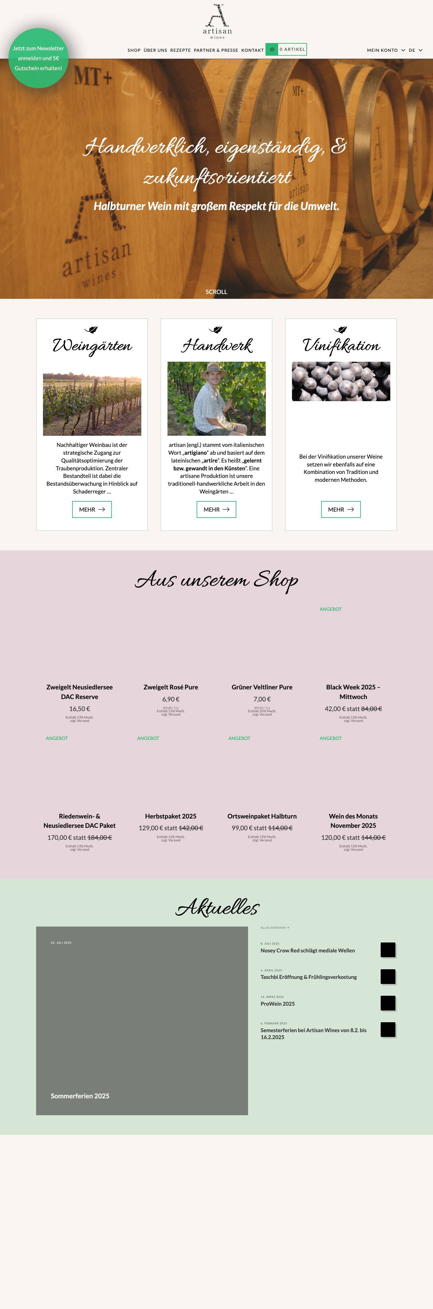 Homeseite - Artisan Wines - Full Screenshot