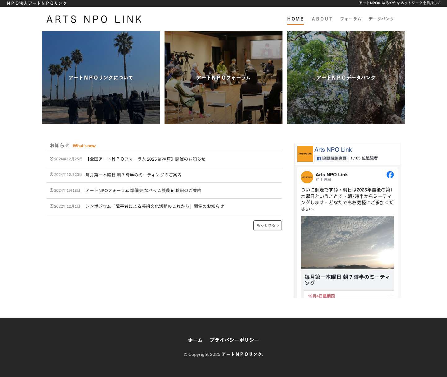 ＮＰＯ法人アートＮＰＯリンク - Full Screenshot
