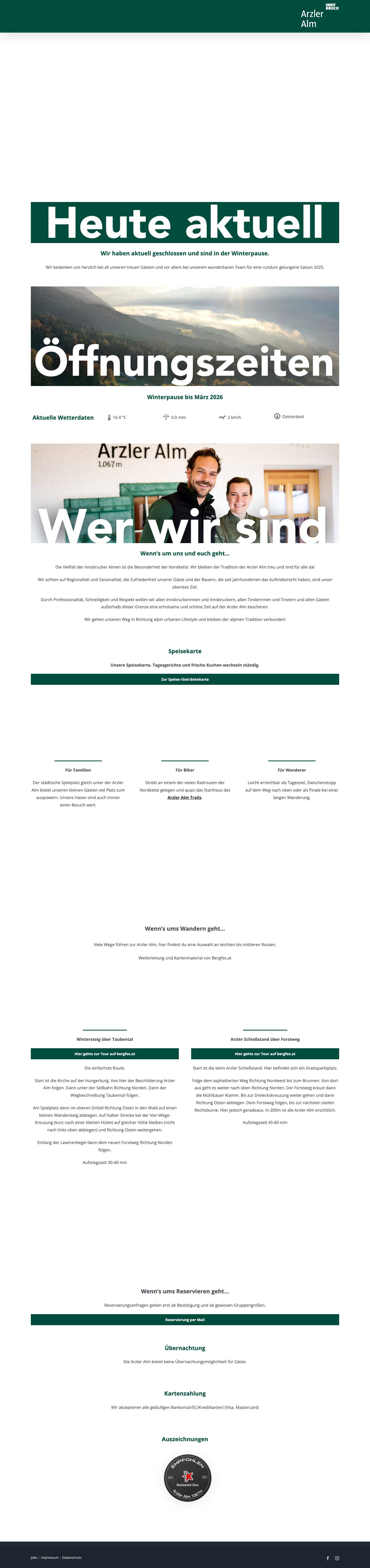 Arzler Alm Innsbruck – Willkommen auf der Arzler Alm - Full Screenshot