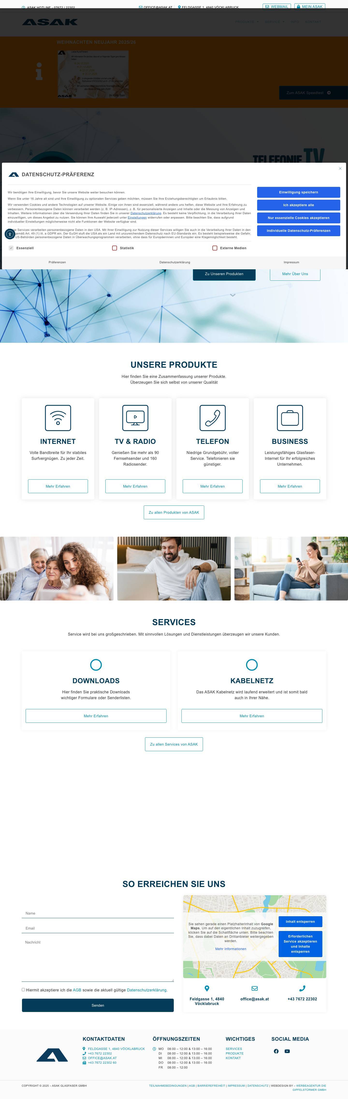 Willkommen bei ASAK Kabelmedien GmbH - Full Screenshot