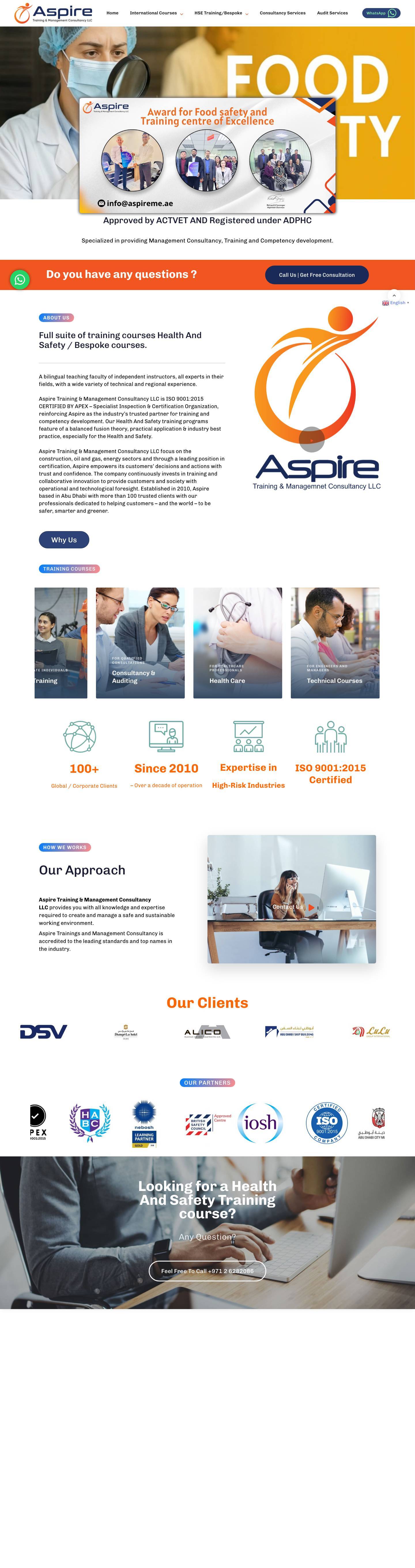 Aspire Training & Management Consultancy| Health and Safety Training Service Provider. - Full Screenshot