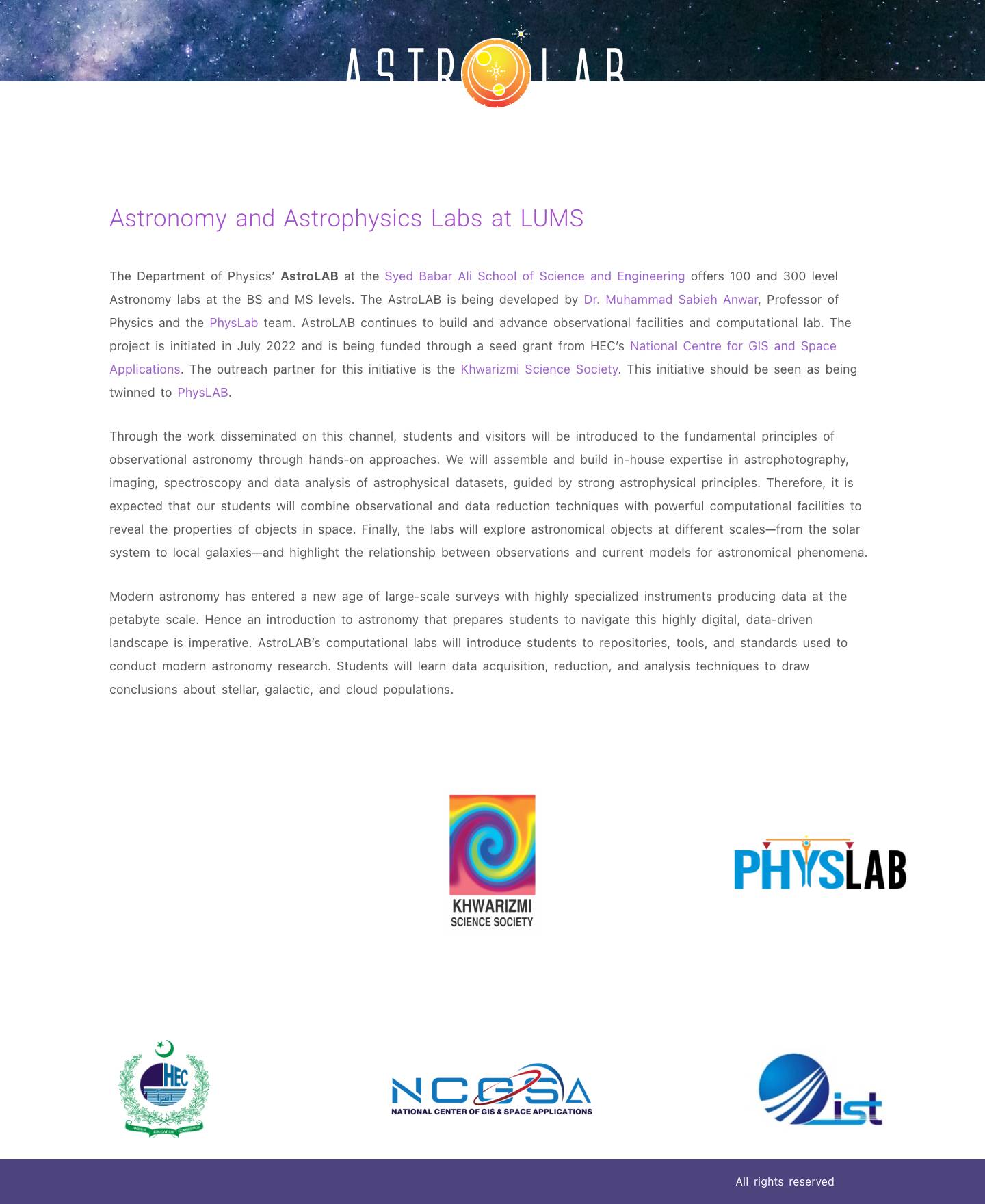 AstroLAB – The Astronomy Initiative Inside the Lahore Science Foundry and PhysLab - Full Screenshot