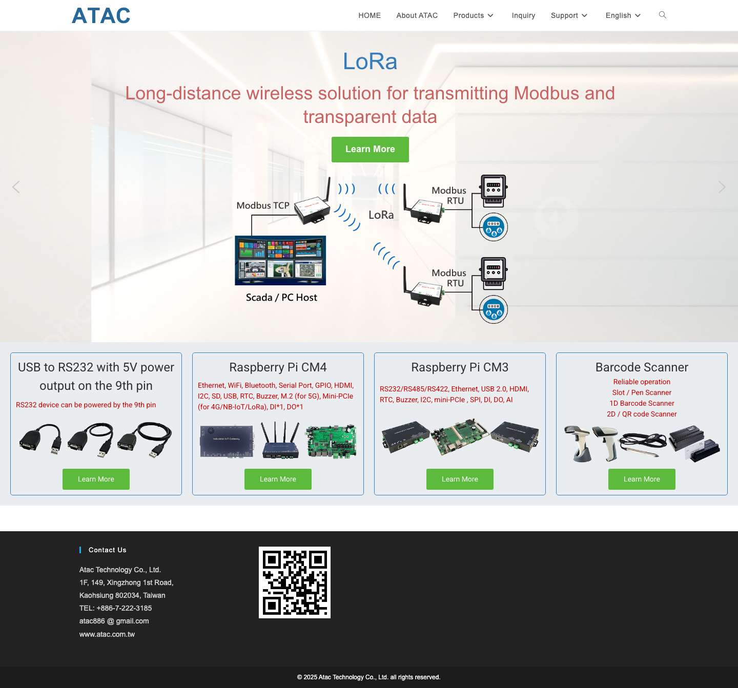 Atac Technology Co., Ltd. – Wi-Fi HaLow – LoRa – LoRaWAN – Modbus – MQTT – USB Serial – Raspberry Pi – Serial Device Server – RS232 RS422 RS485 – Ethernet – WiFi – Bluetooth – Digital I/O – Analog I/O – Barcode Scanner - Full Screenshot
