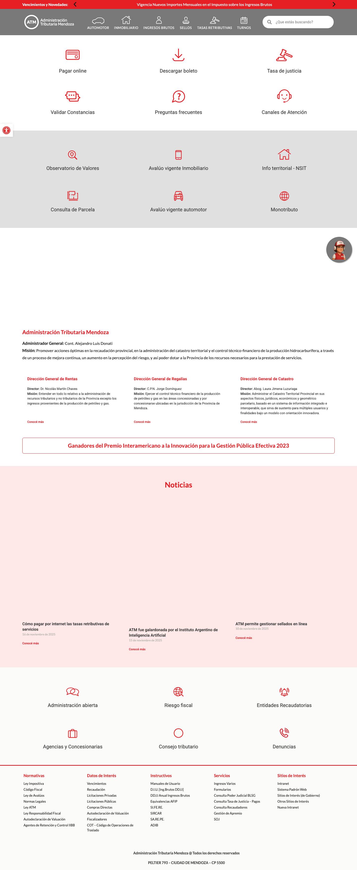 ATM – Lo que das vuelve – Administración Tributaria MendozaAumentar textoDisminuir textoEscala de grisesAlto contrasteContraste negativoFondo claroSubrayar enlacesFuente legibleRestablecerPreguntas frecuentes - Full Screenshot