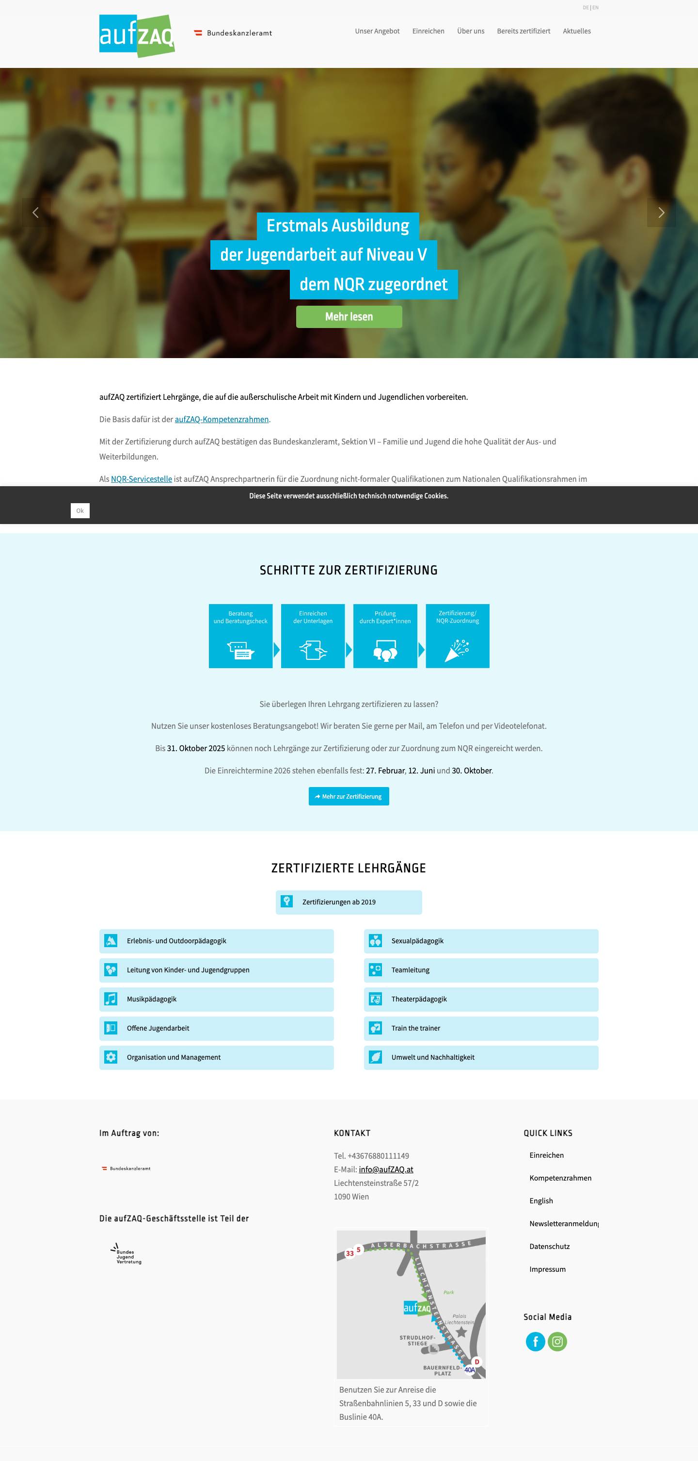 aufZAQ - Ausbildungsqualität und Kompetenz für die Kinder- und Jugendarbeit -Nach oben scrollen - Full Screenshot