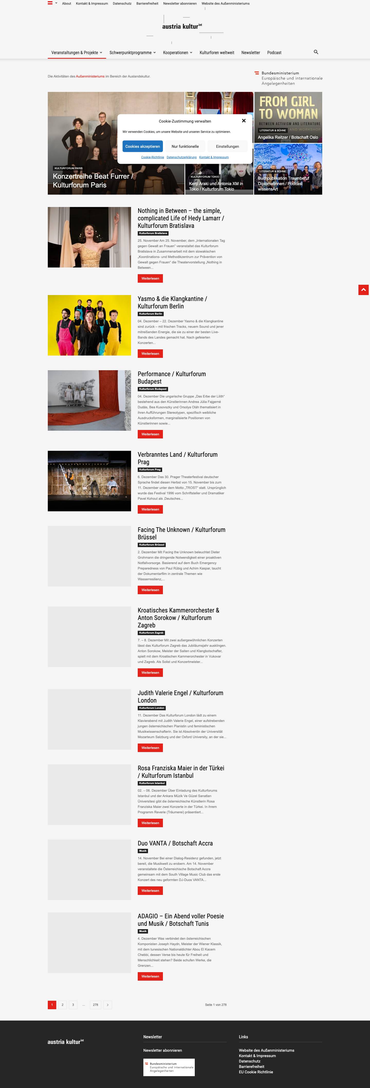 Austria Kultur International | Kulturangebote der österreichischen Vertretungsbehörden - Full Screenshot