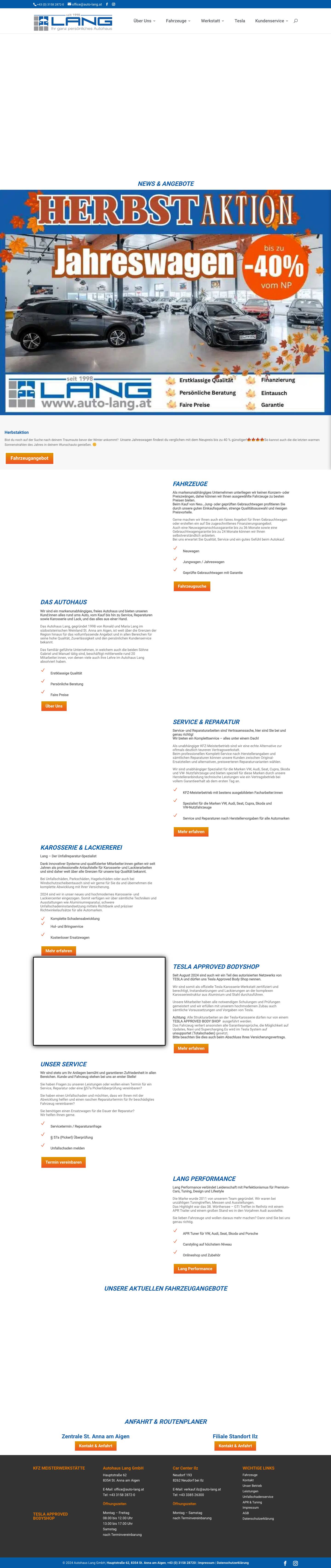 Autohaus Lang | An- & Verkauf, Karosserie, Werkstatt, Tesla - Full Screenshot