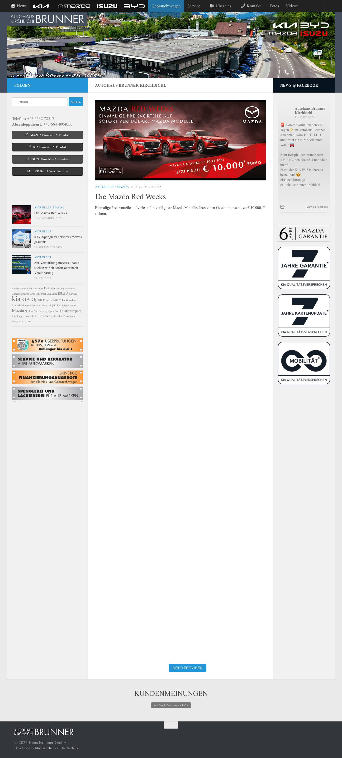 Autohaus Brunner Kirchbichl - KIA | MAZDA | Isuzu - Drei große Automarken unter einem Dach - Full Screenshot
