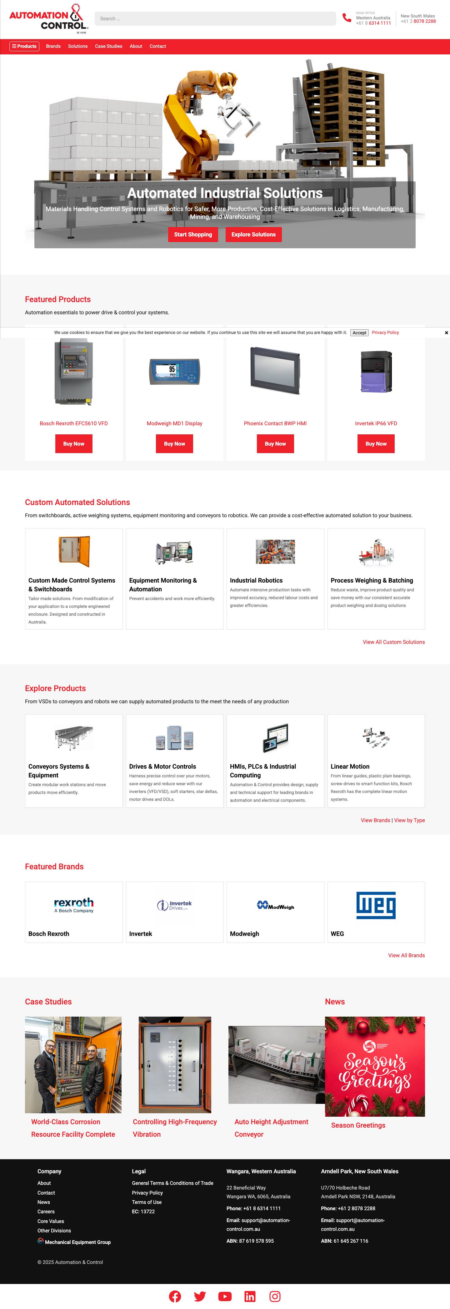 Automated Industrial Solutions | Automation & Control - Automation, Robotics, Materials Handling and Control Systems Specialists - Full Screenshot
