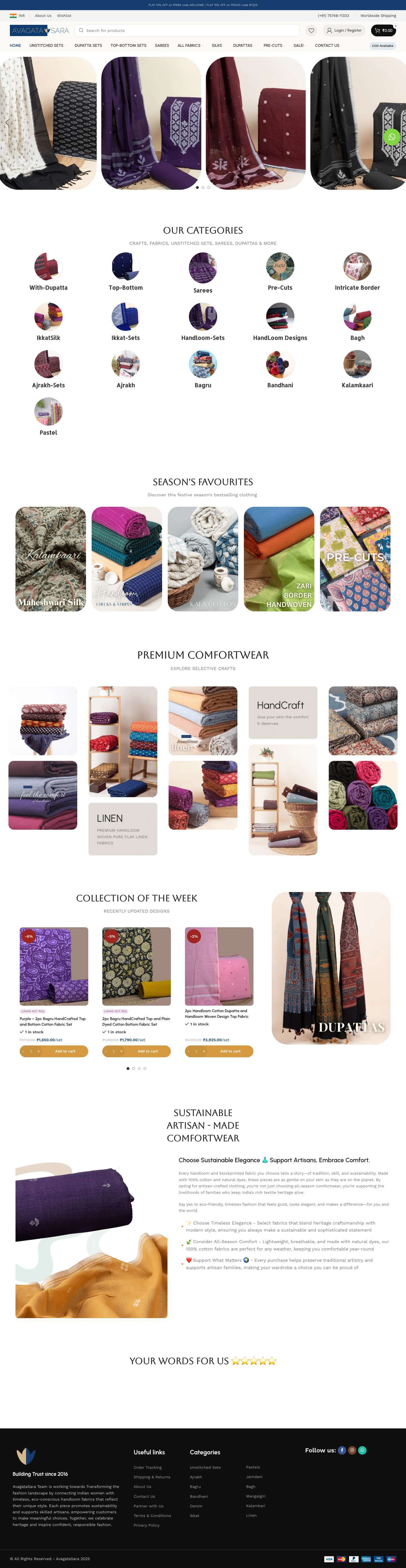 AvagataSara - Your 100% Cotton Fabrics Store - AvagataSara - Full Screenshot