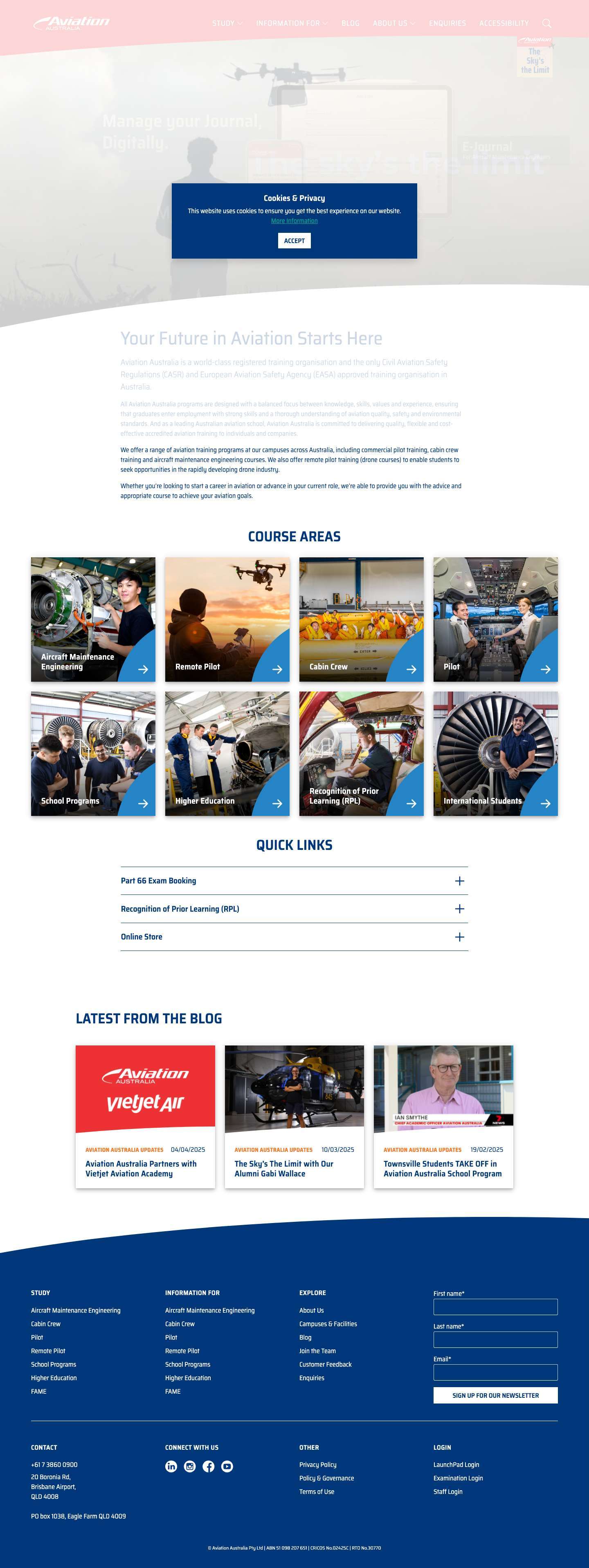 Aircraft Engineering, Cabin Crew & Pilot Training | Aviation Australia - Full Screenshot