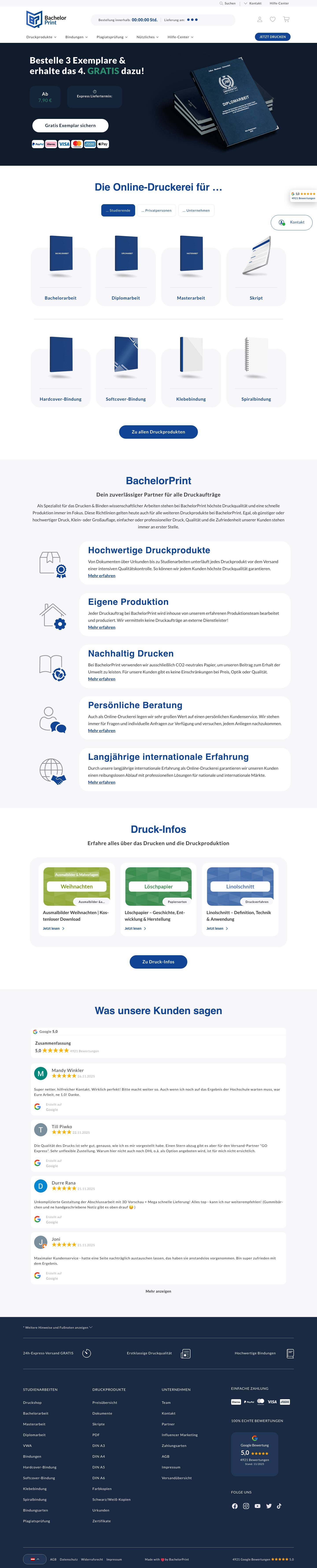 BachelorPrint | Die Nr.1 Online-Druckerei - Full Screenshot