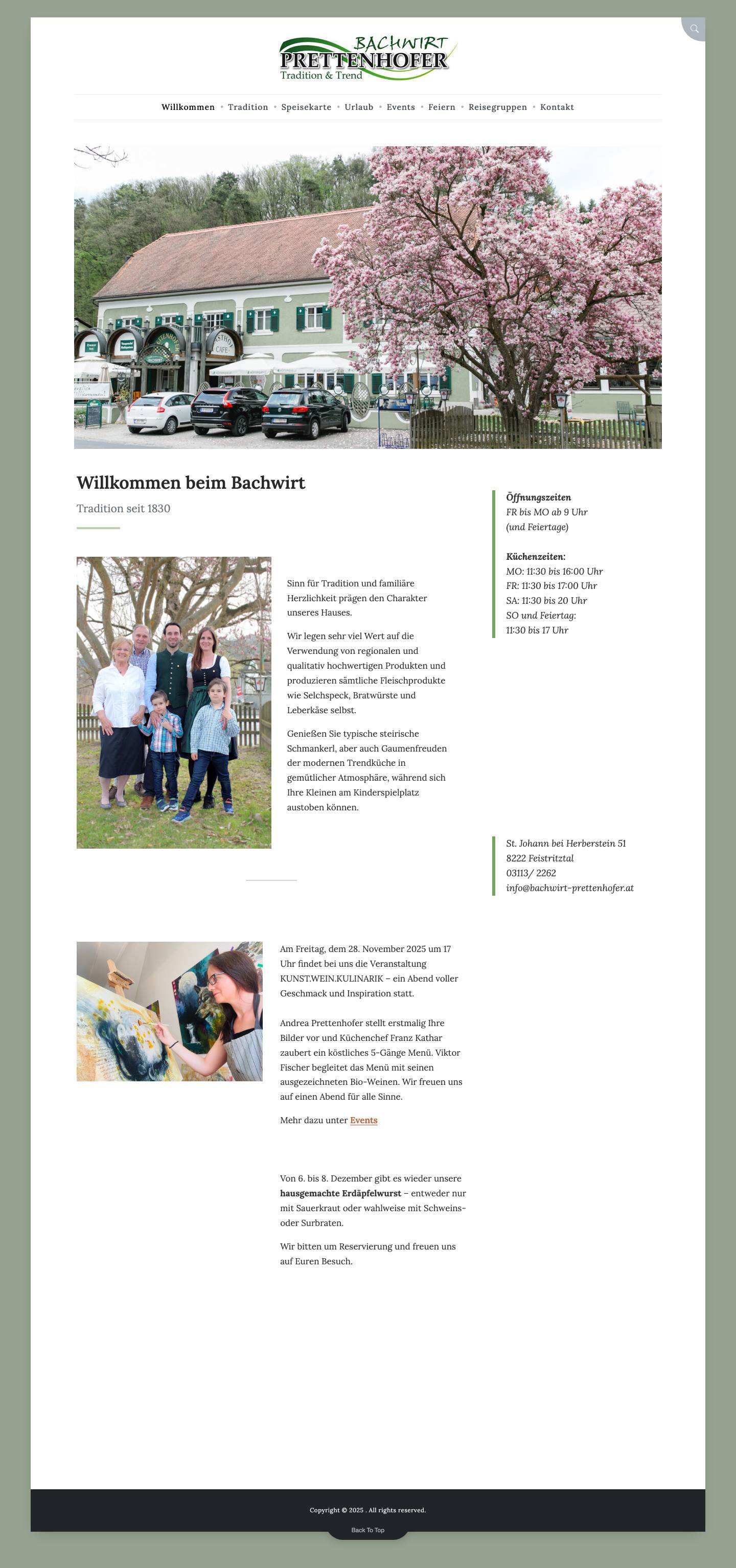 Gasthof Bachwirt Prettenhofer – Gasthof in St. Johann bei Herberstein - Full Screenshot