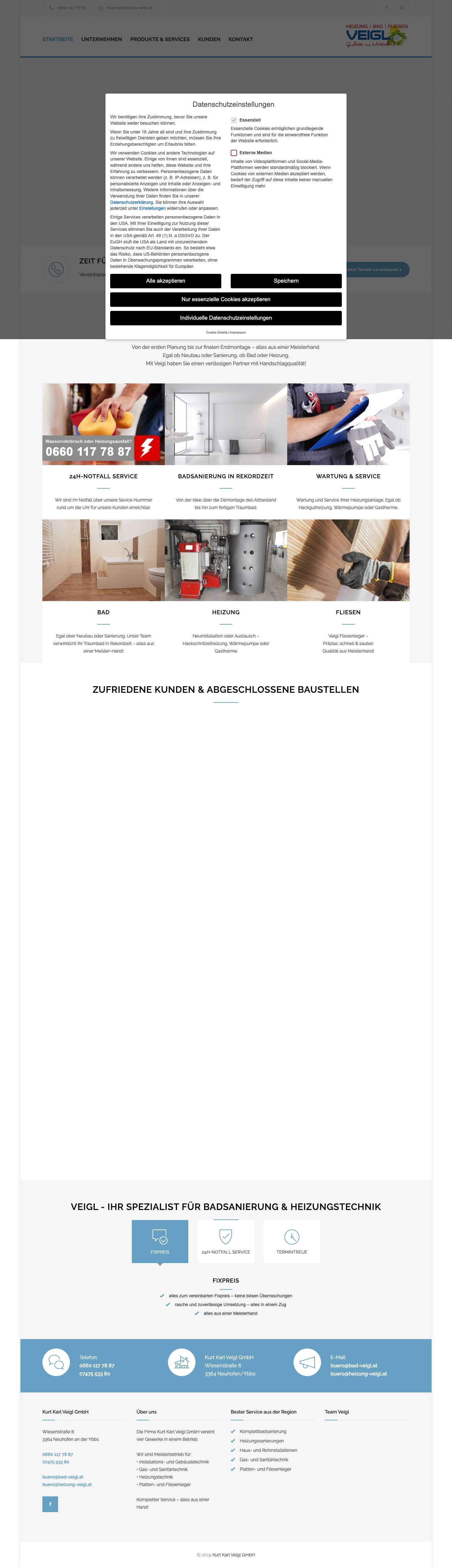 Startseite - Kurt Karl Veigl GmbH - Badsanierung, Heizung, Fliesen - alles aus einer Hand! - Full Screenshot