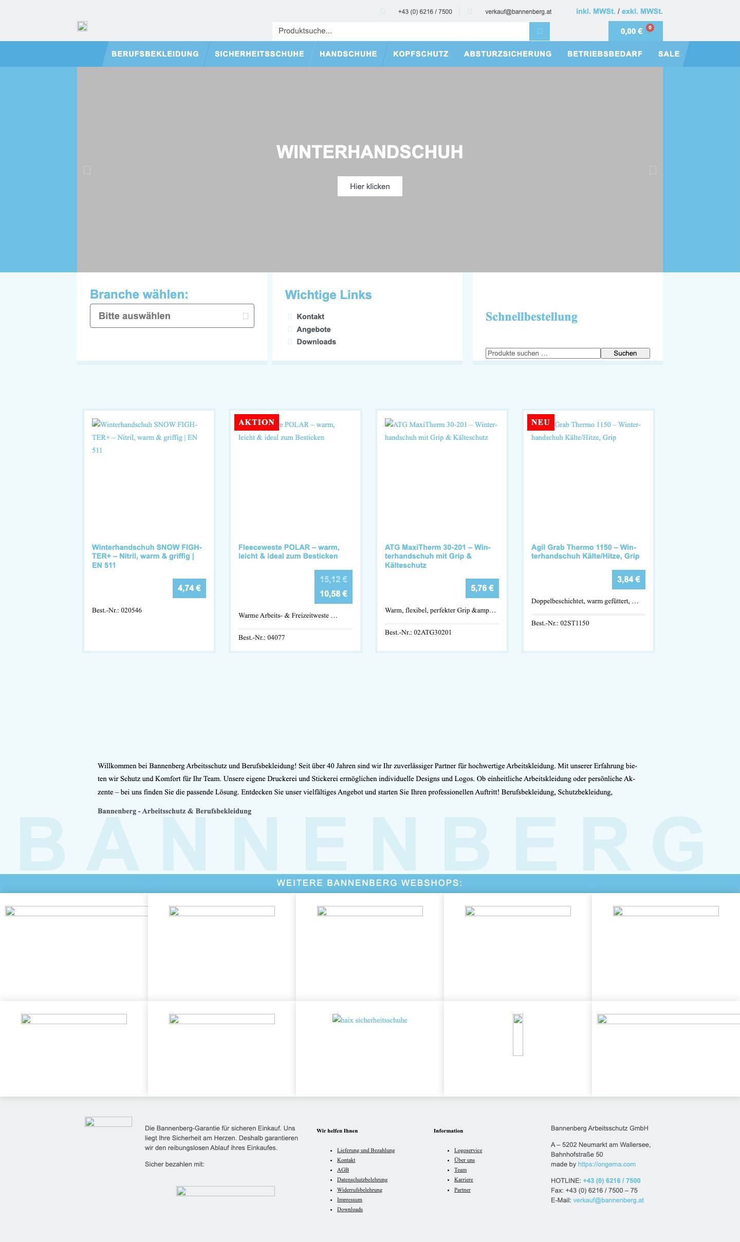 Bannenberg Arbeitsschutz GmbH AT – Arbeitsschutz und Berufsbekleidung - Full Screenshot