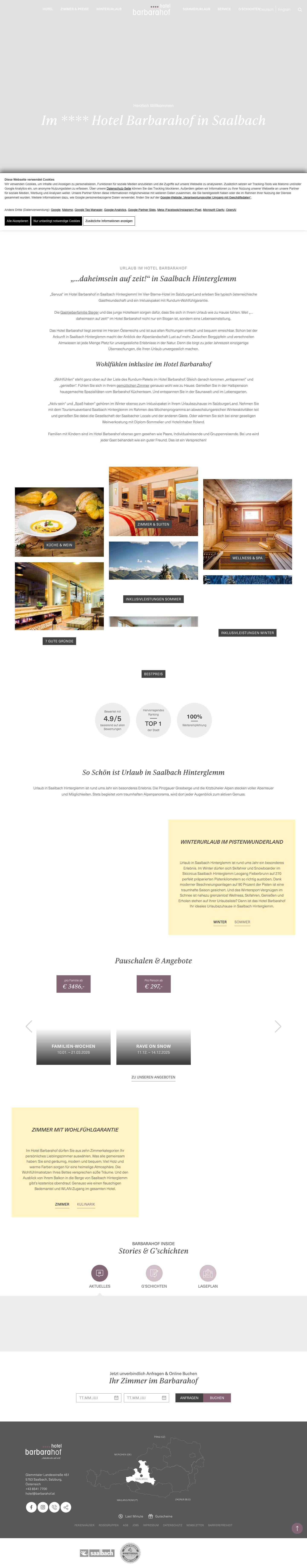 Hotel Barbarahof Saalbach Hinterglemm – 4 Sterne Urlaub - in Saalbach - Full Screenshot