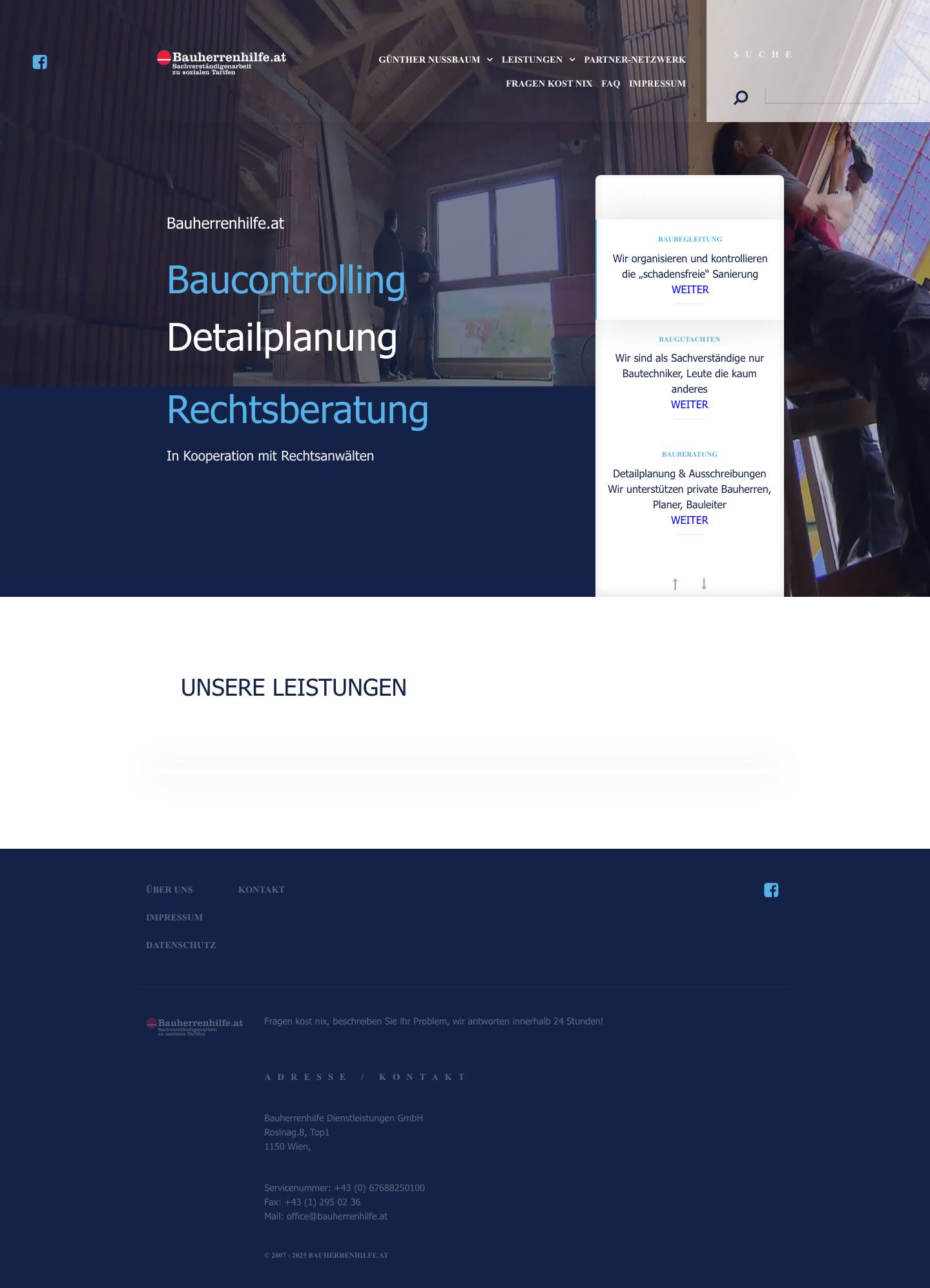 Bauherrenhilfe.at – Sachverständigenarbeit zu sozialen Tarifen – Bauherrenhilfe.at – Ein Erlebnis der besonderen Art – Bautechnik trocken und langweilig? Sicher nicht! GÃ¼nther Nussbaum kommt auch zu Ihnen, industrie-unabhÃ¤ngige Handwerkerschulungen auch direkt auf der Baustelle – Kontrolle und Schulung zu gleich - Full Screenshot