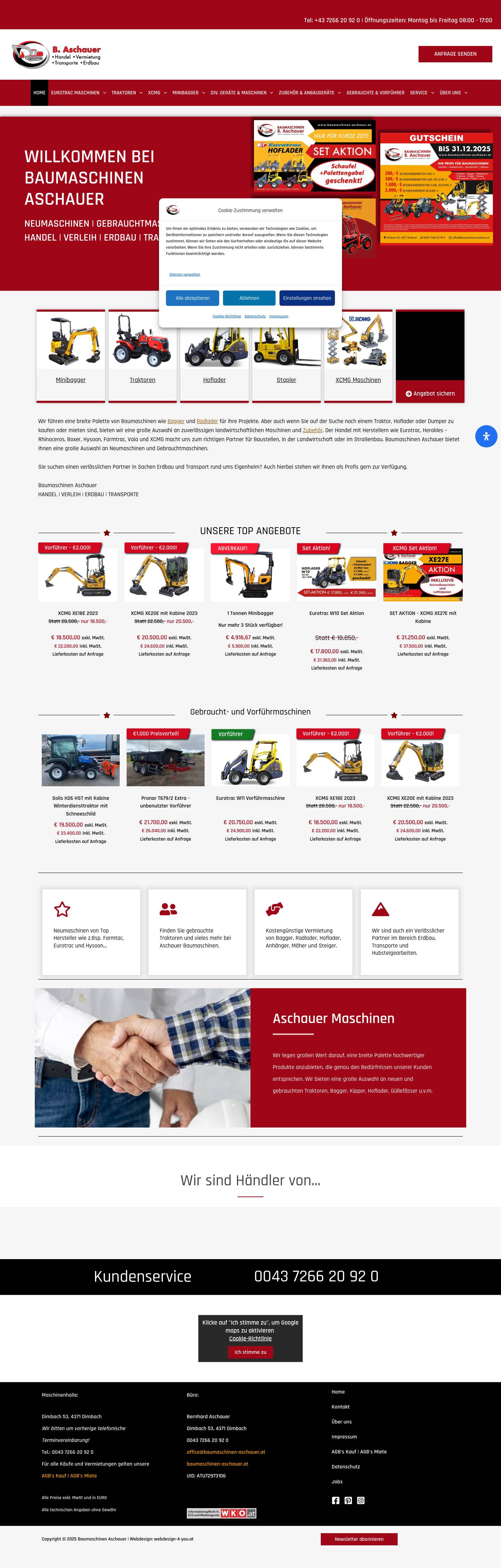 Baumaschinen Aschauer - Handel - Transporte - Erdbau - Full Screenshot