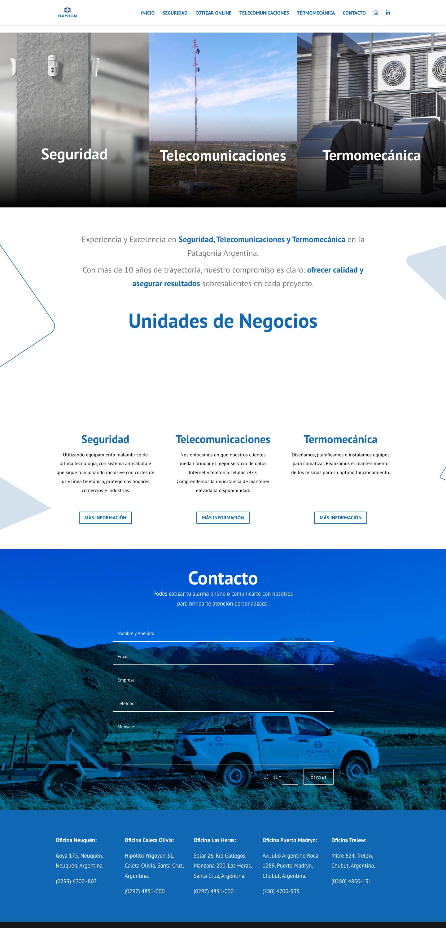 Bayron | Líderes en seguridad, telecomunicaciones y termomecánica en la Patagonia Argentina - Full Screenshot
