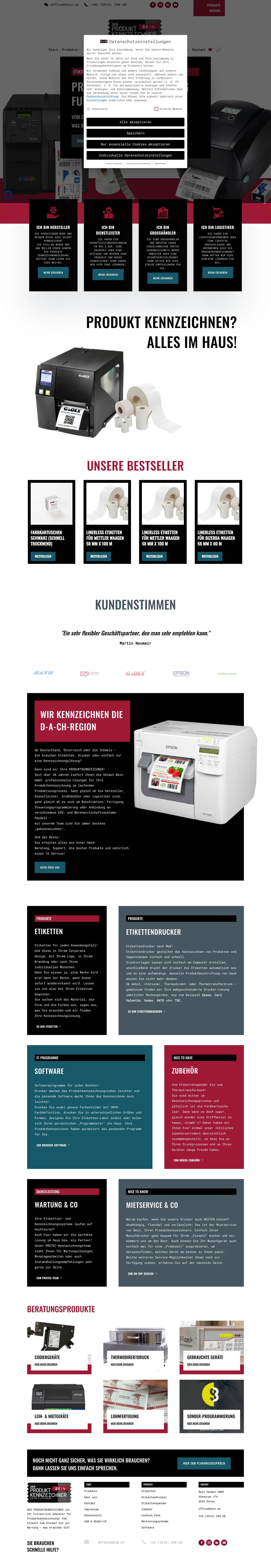 Dein Online Shop für Etikettendrucker, Etiketten und Zubehör | bein.at - Full Screenshot