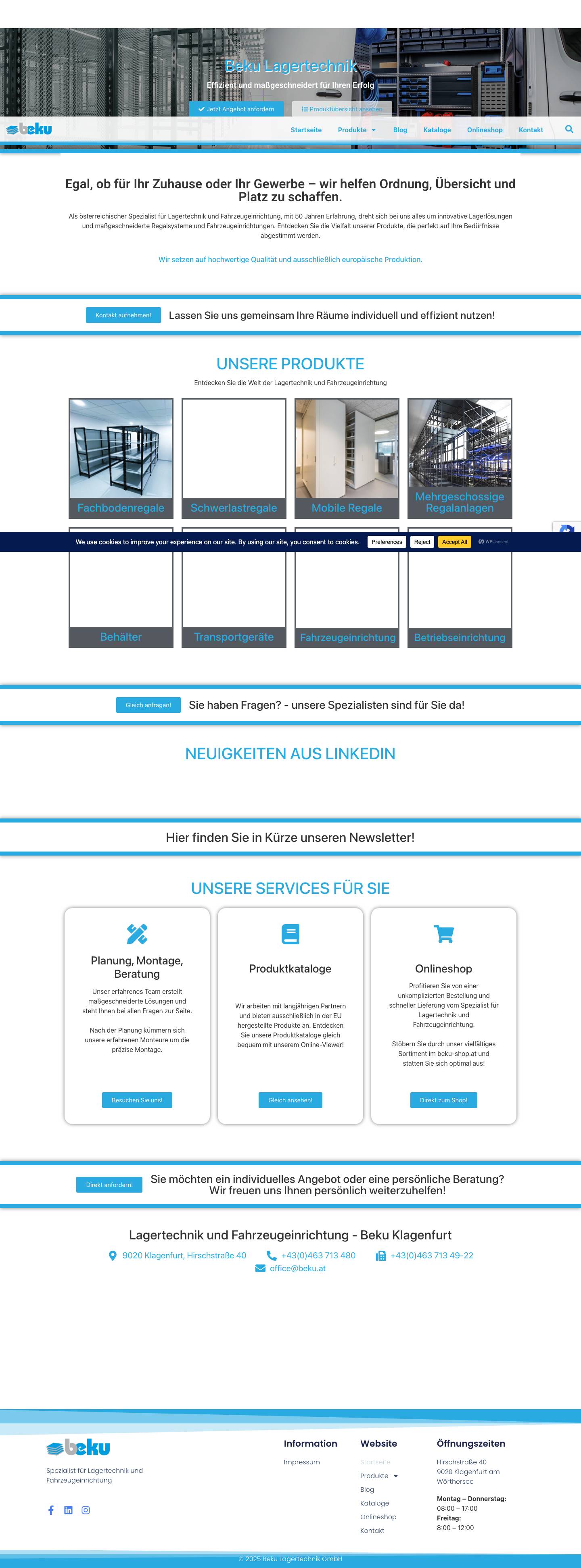 Spezialist für Lagertechnik und Fahrzeugeinrichtung - beku - Full Screenshot