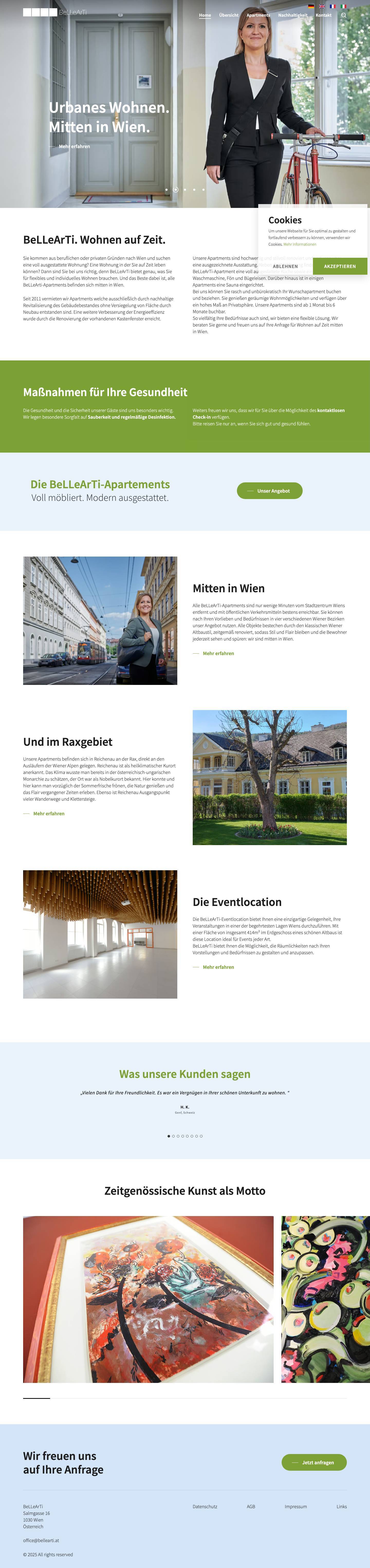 BeLLeArTi | Wohnen auf Zeit. Mitten in Wien. Apartments mieten. - Full Screenshot