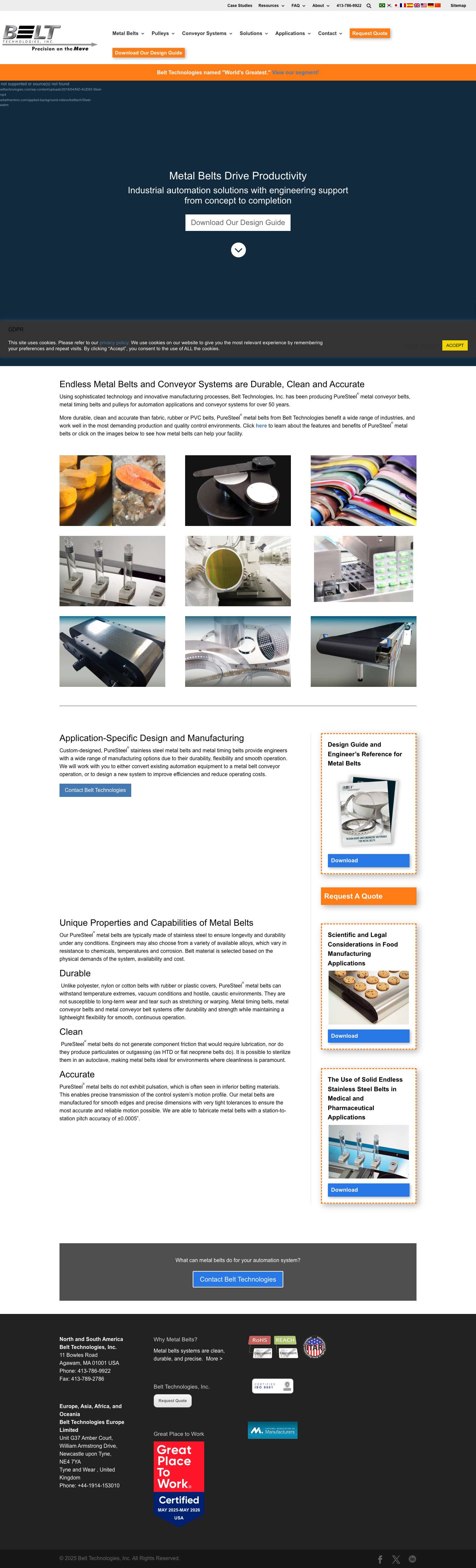 Endless Metal Belts and Metal Belt Conveyor SystemsEndless Metal Belts and Metal Belt Conveyor Systems - Full Screenshot