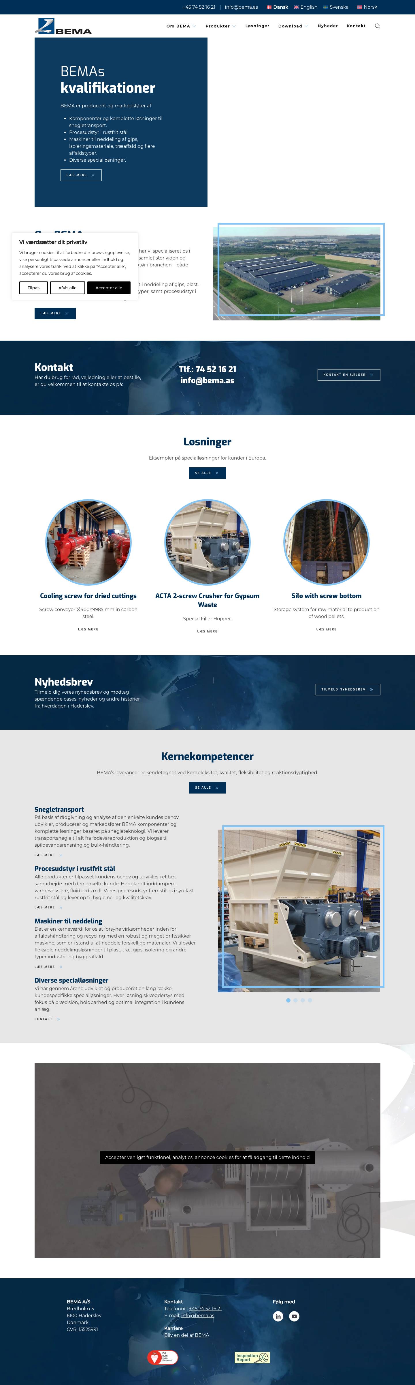 Forside - BEMA A/S | Snegletransport | Sneglevindinger - Full Screenshot