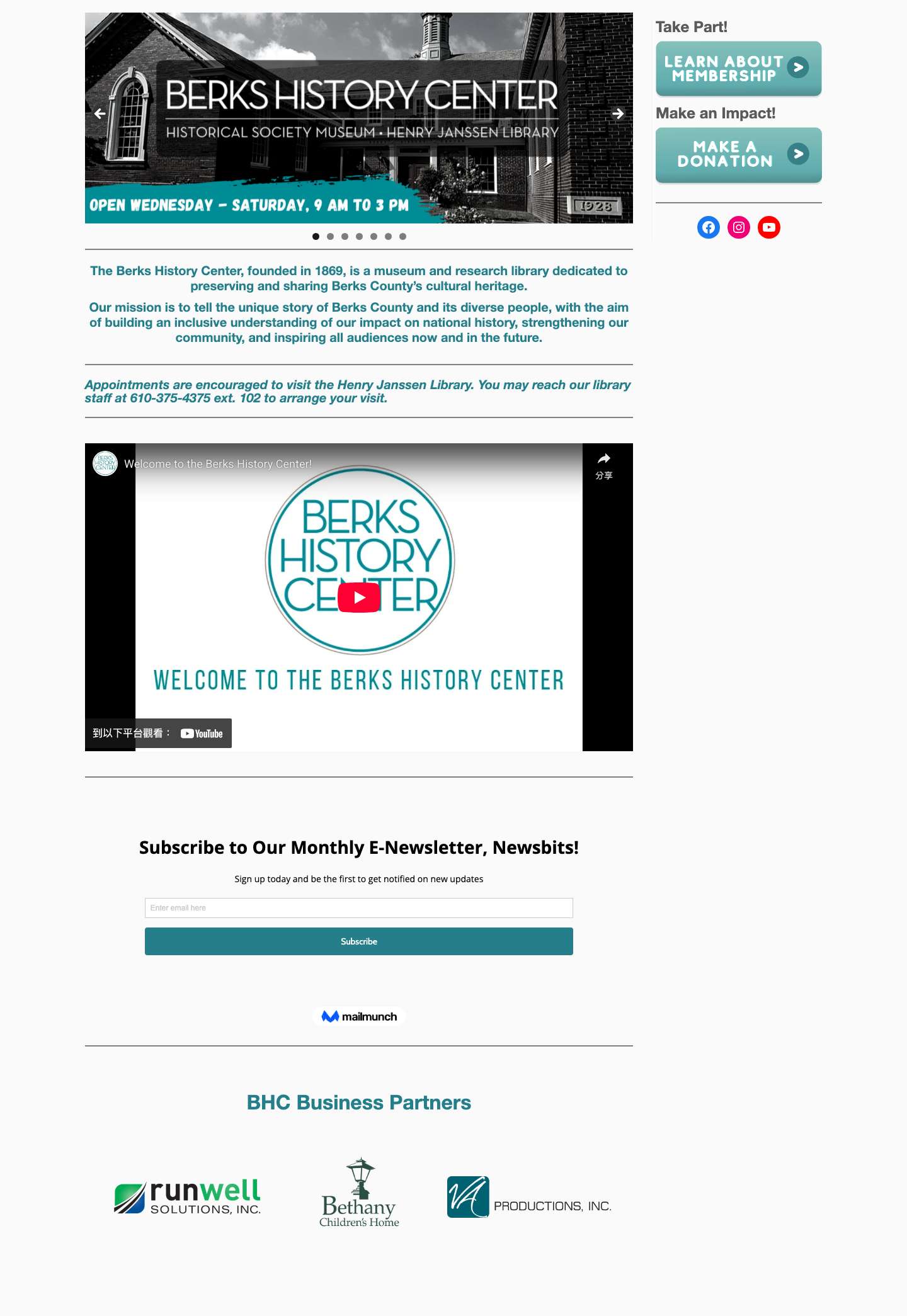 Berks History Center Home - Berks History Center - Full Screenshot