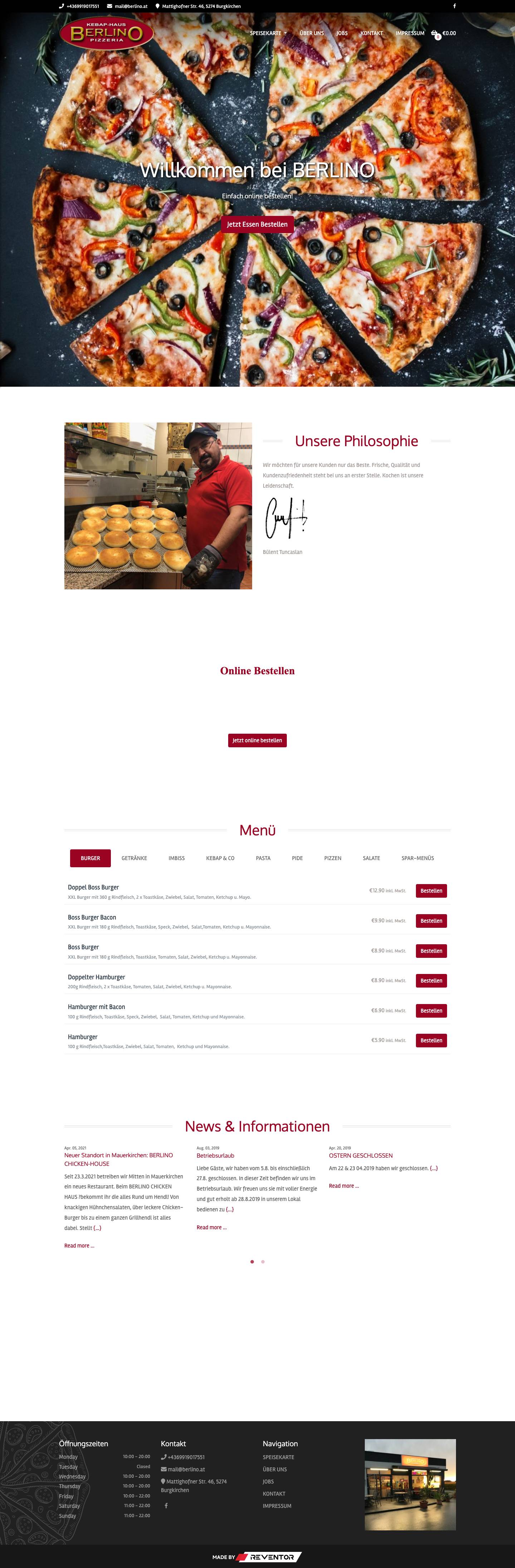 BERLINO – Bistro Pizzeria Kebab Restaurant in Burgkirchen - Full Screenshot
