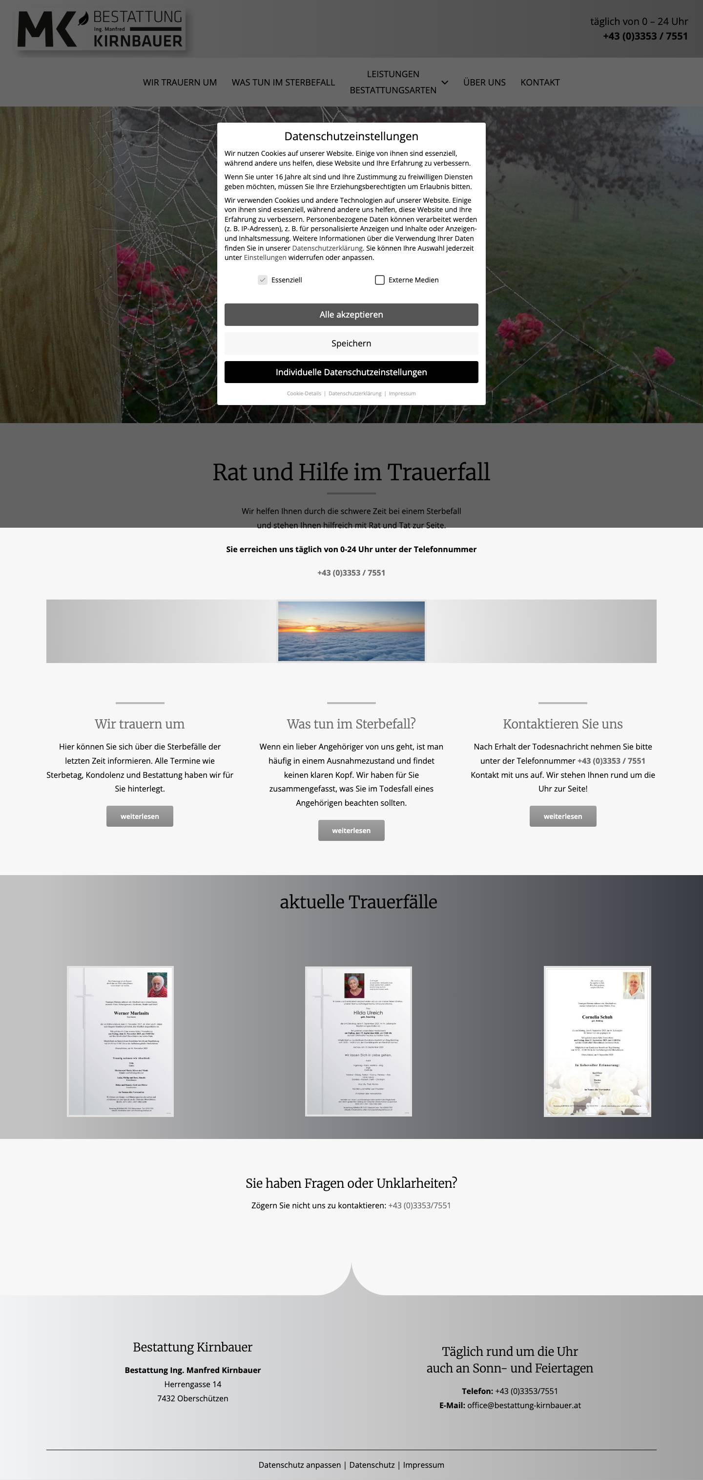 Bestattung Kirnbauer | Oberschützen | Rat und Hilfe im Trauerfall - Full Screenshot