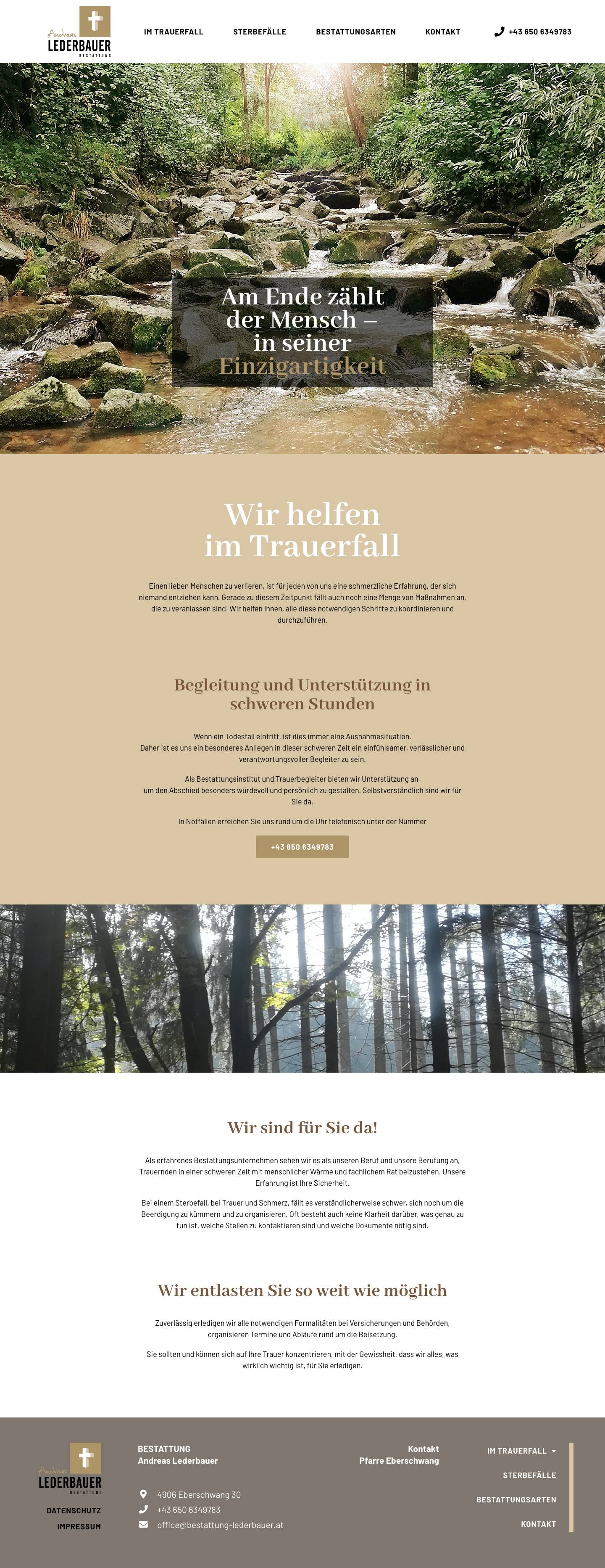 Bestattung Lederbauer – Bestatter in Eberschwang - Full Screenshot