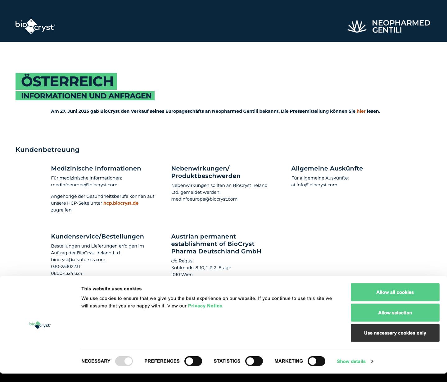 Biocryst® Österreich | Ein Pionier in der Therapie seltener Krankheiten - Full Screenshot