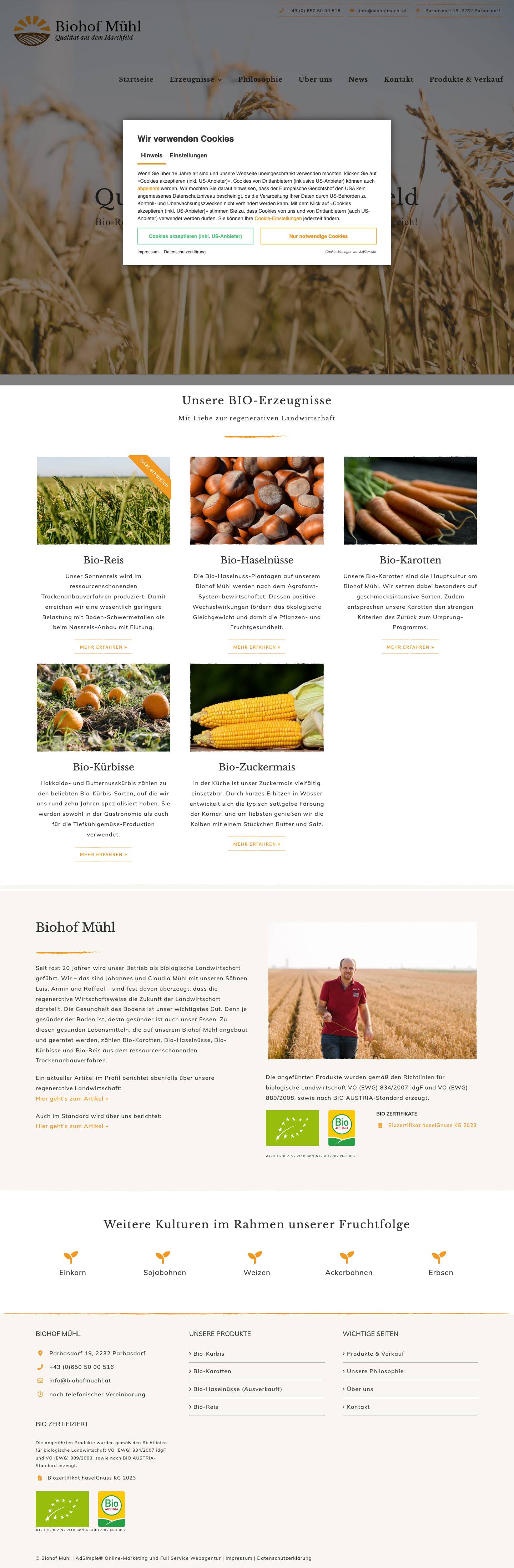 Biologische Landwirtschaft im Marchfeld - Biohof Mühl - Full Screenshot