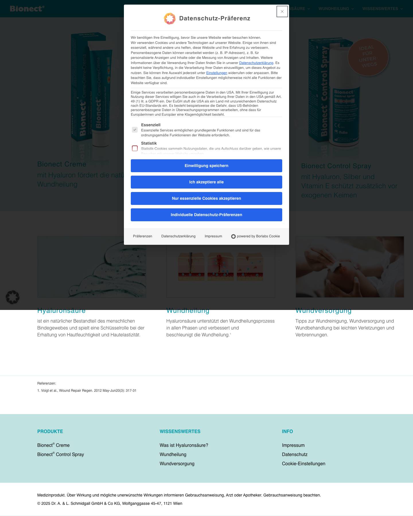 Bionect® zur Wundheilung und Schutz Ihrer Wunde | Mit Hyaluron - Full Screenshot