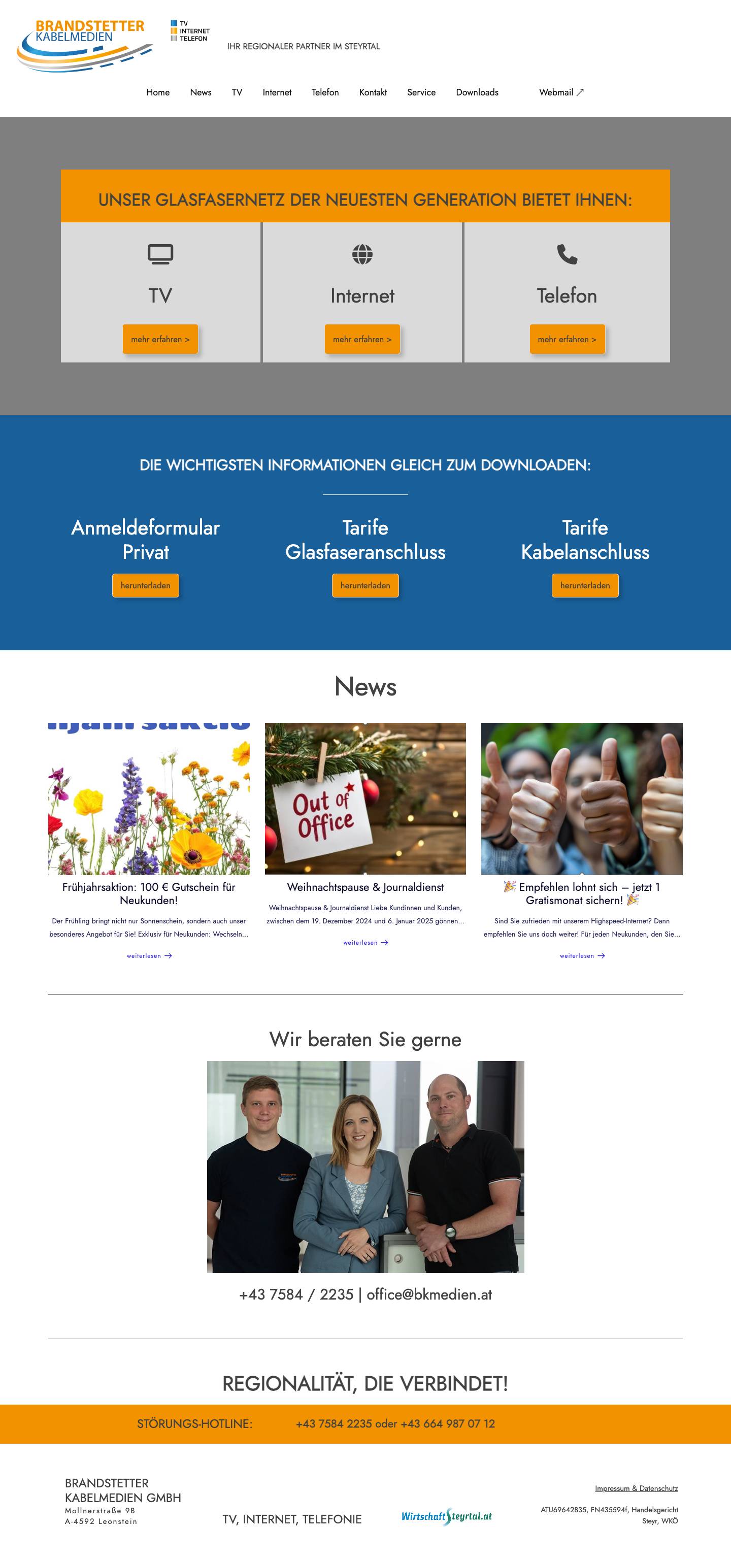 Brandstetter Kabelmedien | Glasfaserinternet, TV, Telefon - Full Screenshot