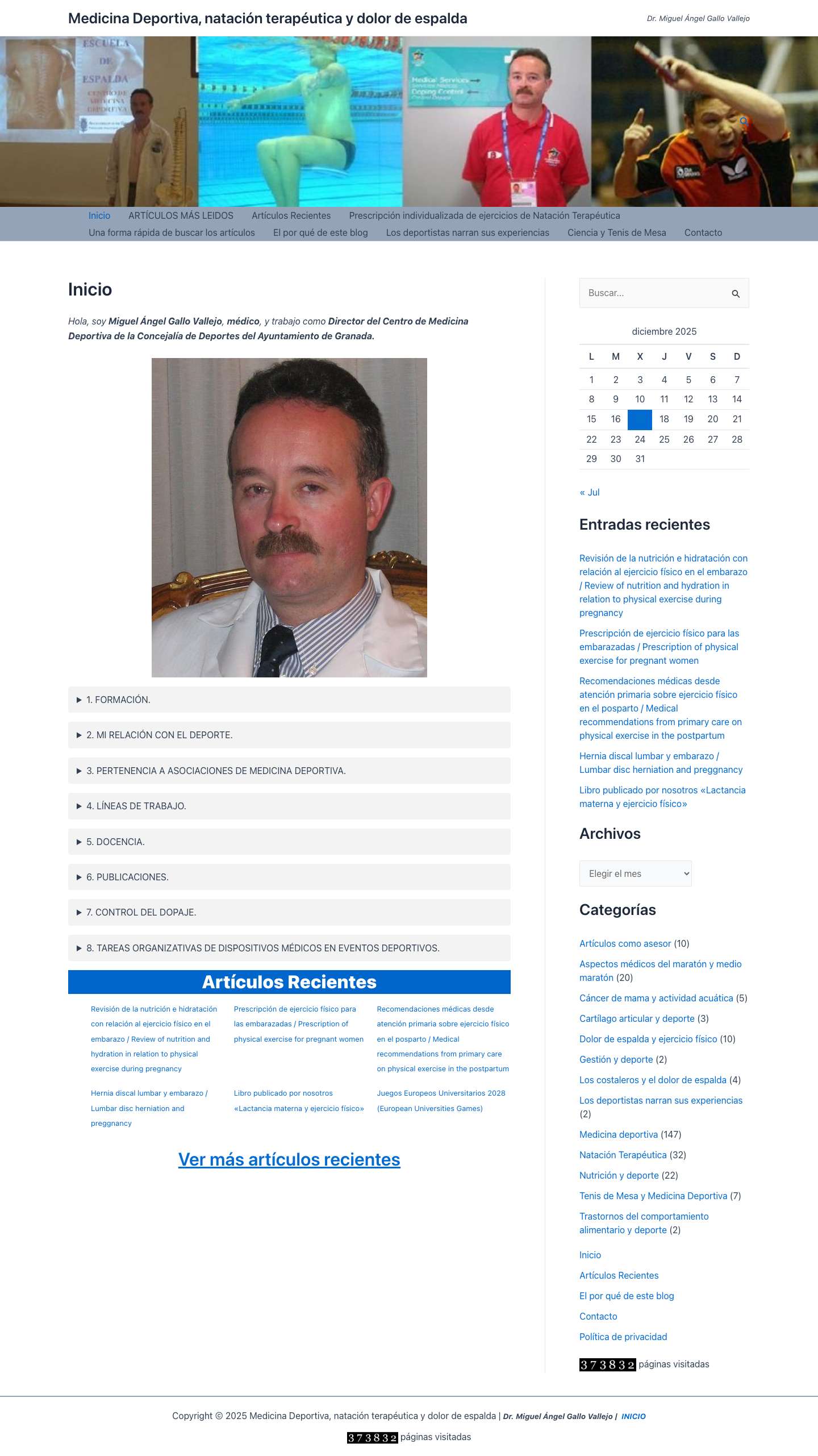 Inicio - Medicina Deportiva, natación terapéutica y dolor de espalda - Full Screenshot