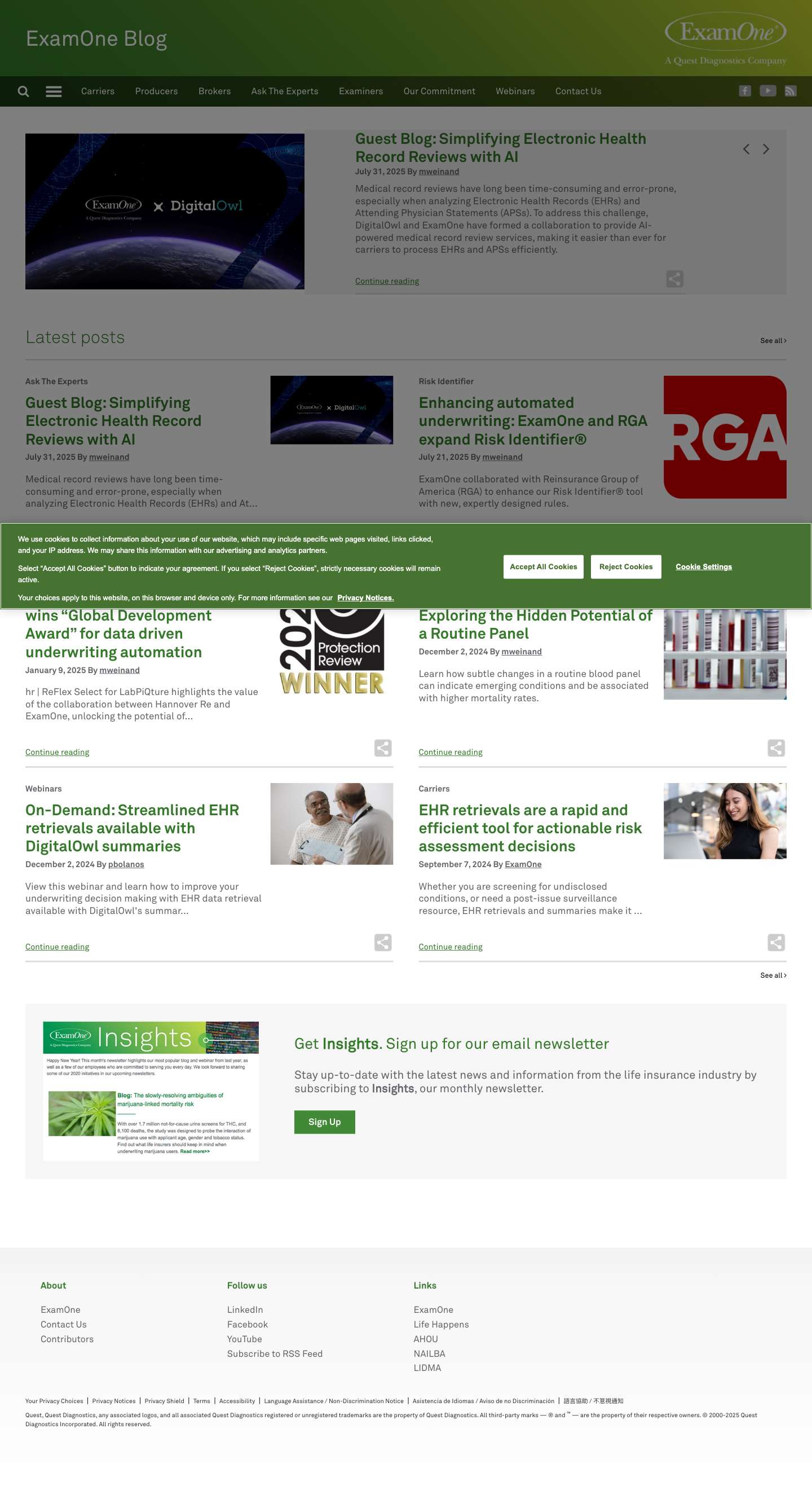 ExamOne Blog - Empowering decisions with health-based insights - Full Screenshot