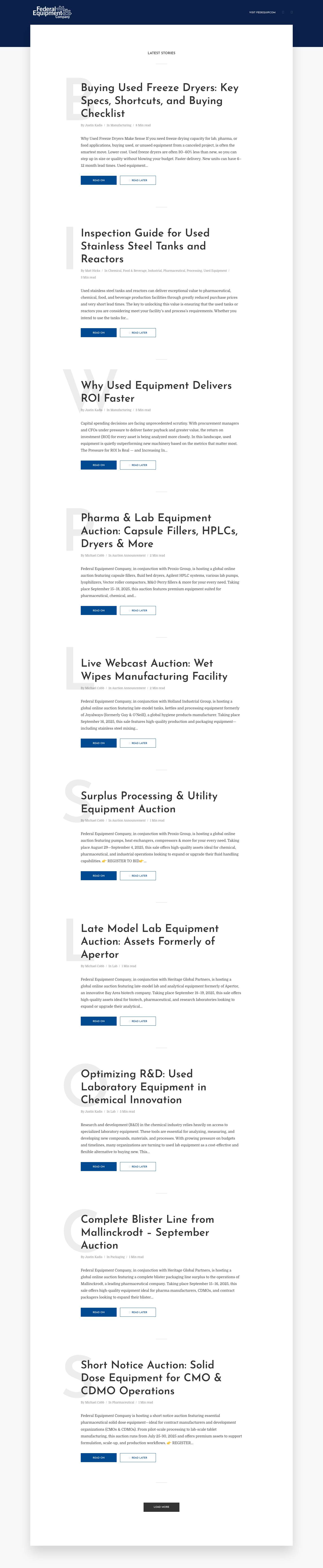 Federal Equipment Company Blog - Used Industrial Equipment Blog - Full Screenshot