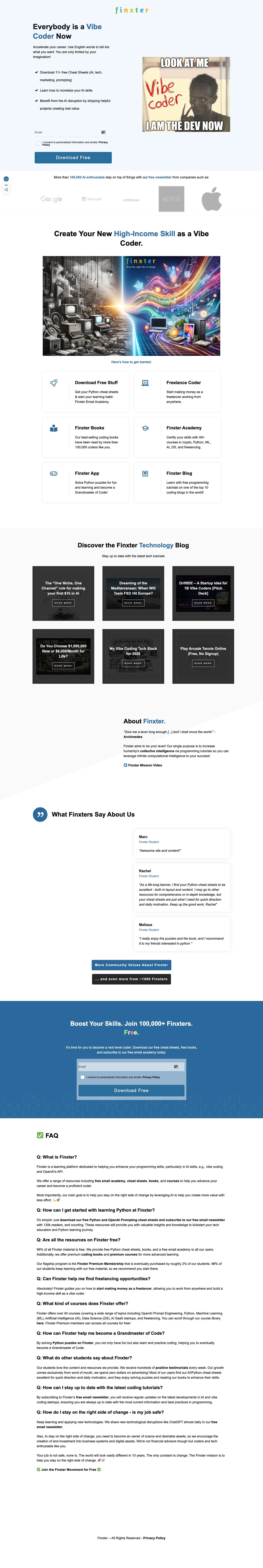 Finxter AI Engineering - Be on the Right Side of Change - Full Screenshot